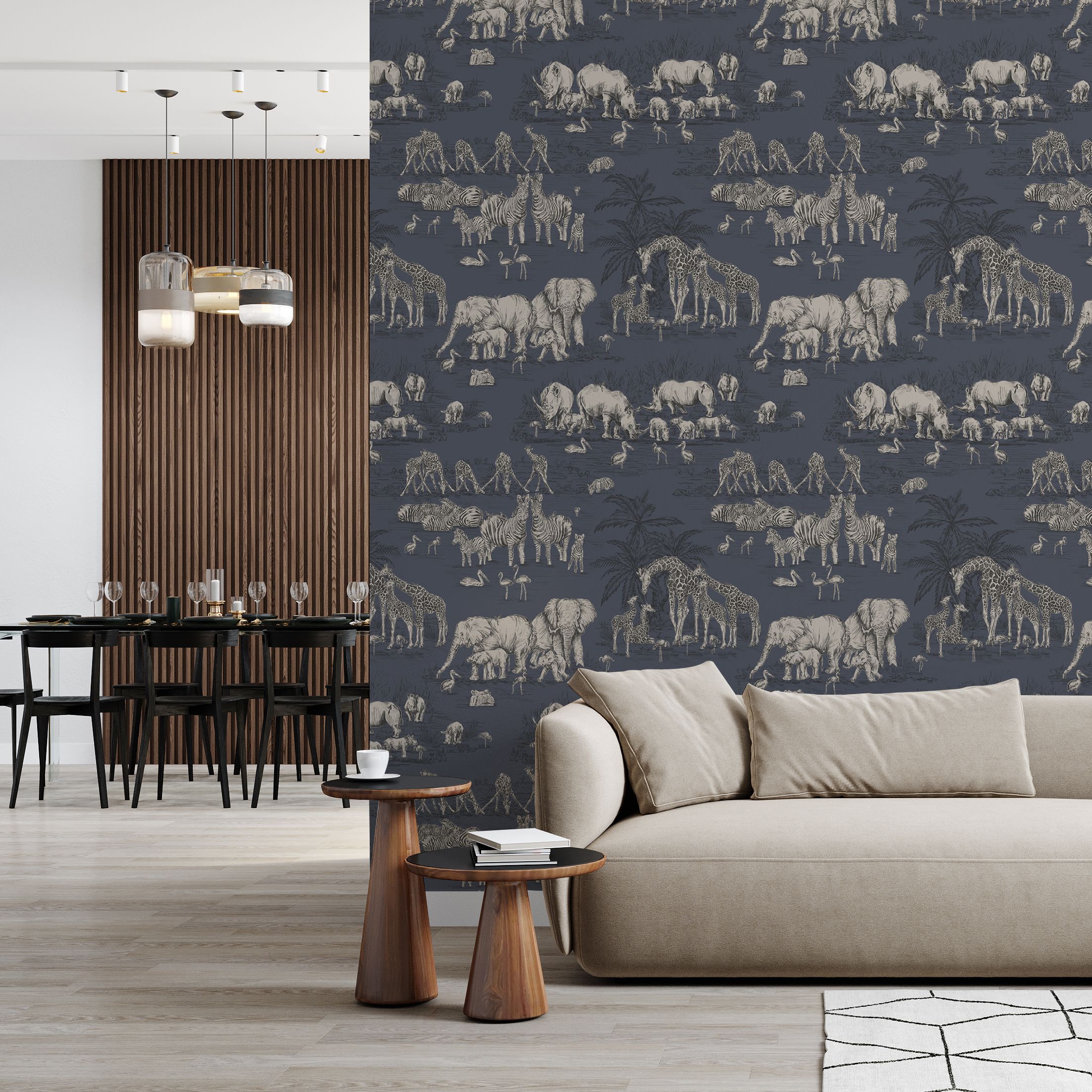 Fresco Navy Watering Hole Mica effect Smooth Wallpaper