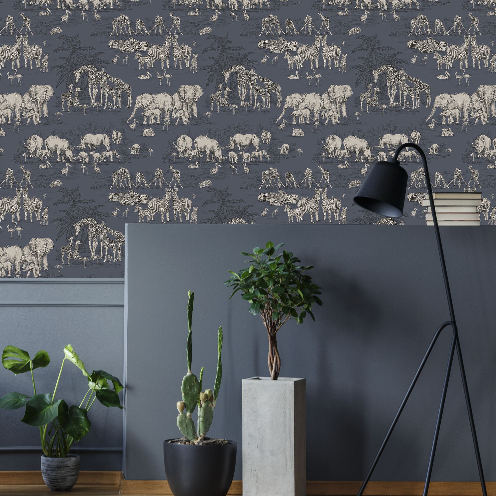 Fresco Navy Watering Hole Mica effect Smooth Wallpaper