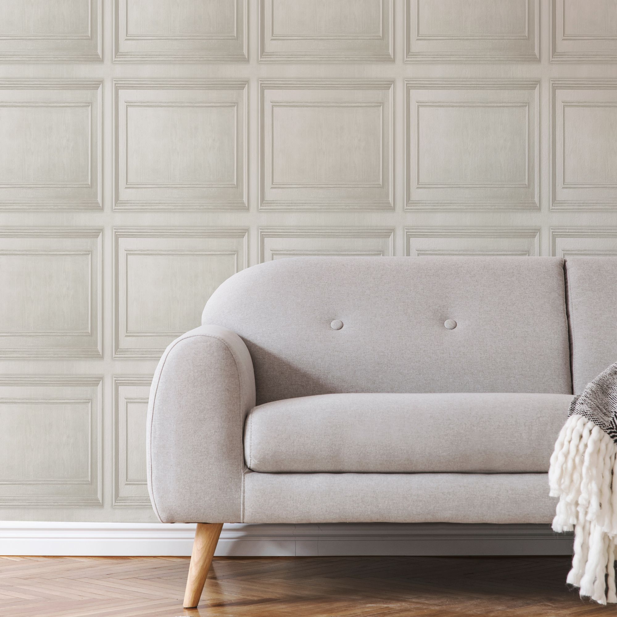 Fresco Neutral Wood panelling Smooth Wallpaper