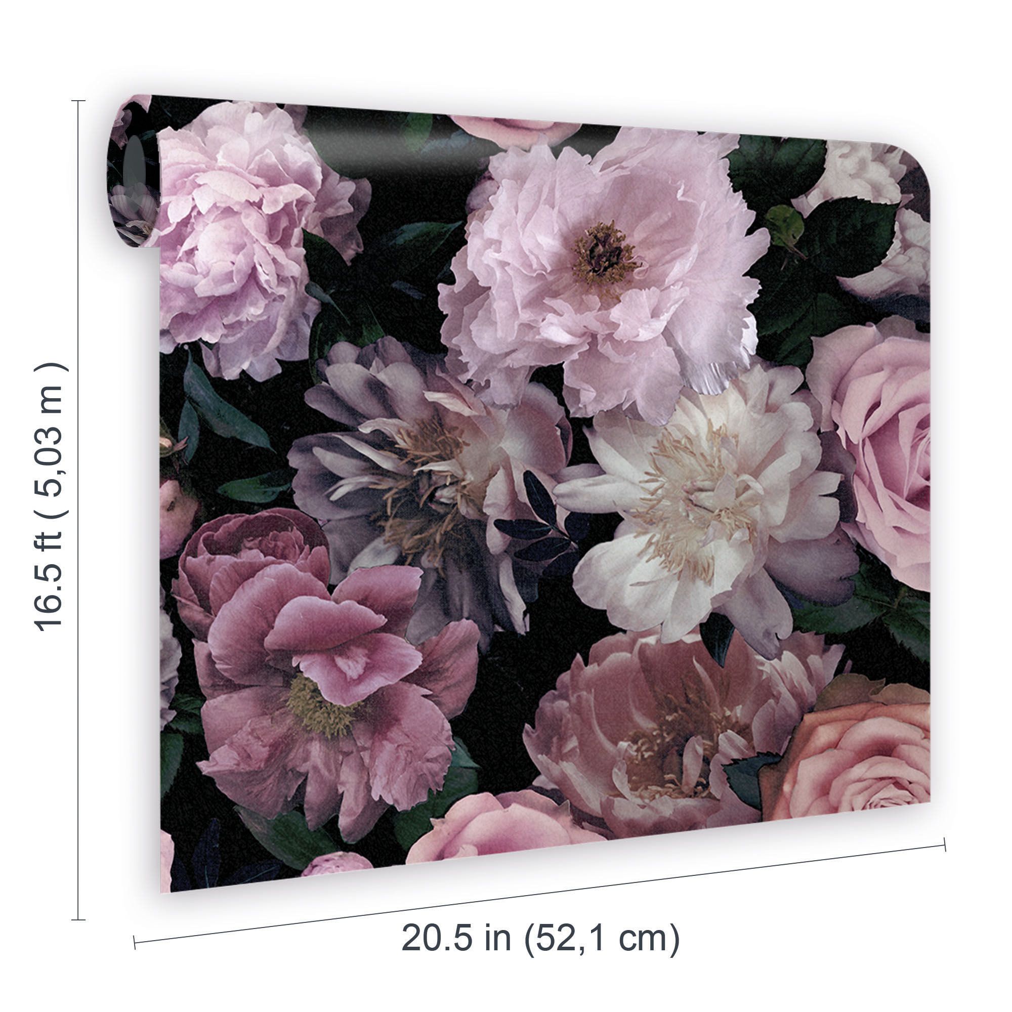 Fresco Pandora drama Black & pink Floral Smooth Wallpaper
