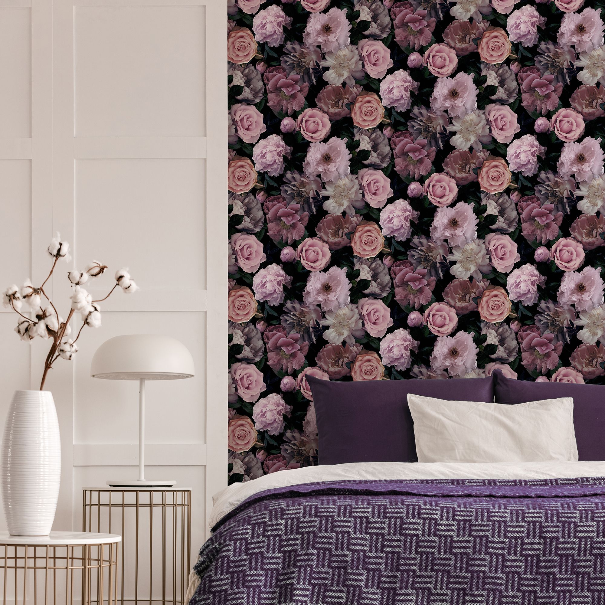 Fresco Pandora drama Black & pink Floral Smooth Wallpaper