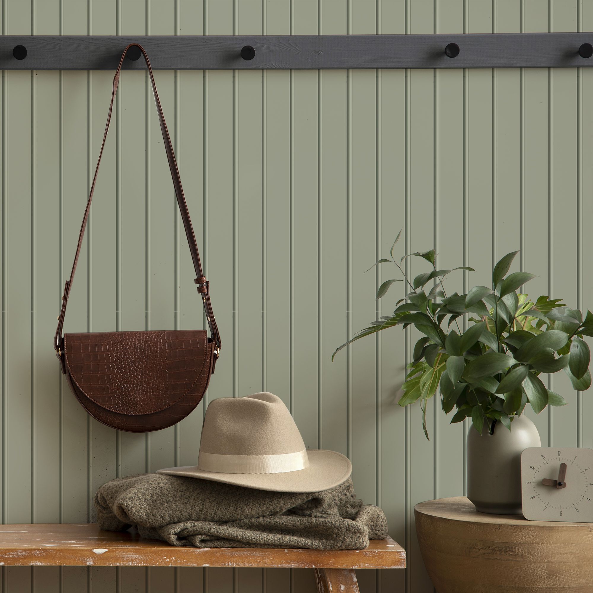 Fresco Sage Slats Wood panel effect Smooth Wallpaper