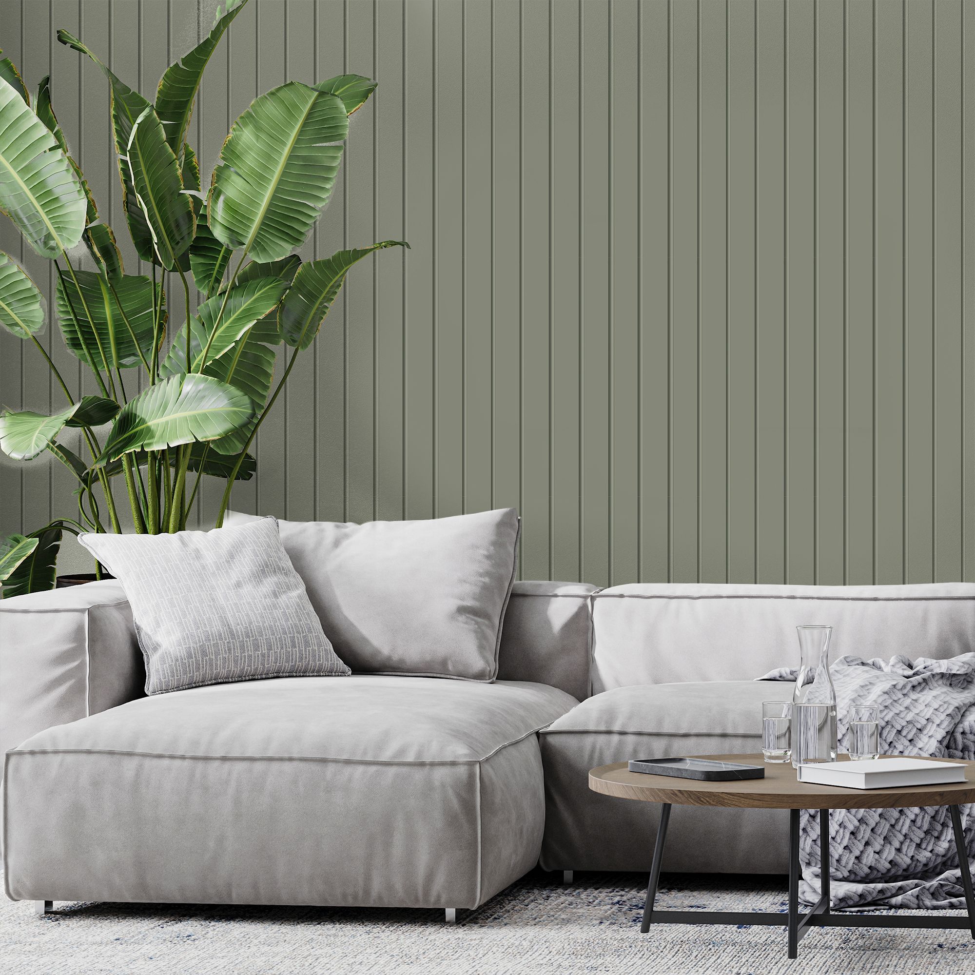 Fresco Sage Slats Wood panel effect Smooth Wallpaper