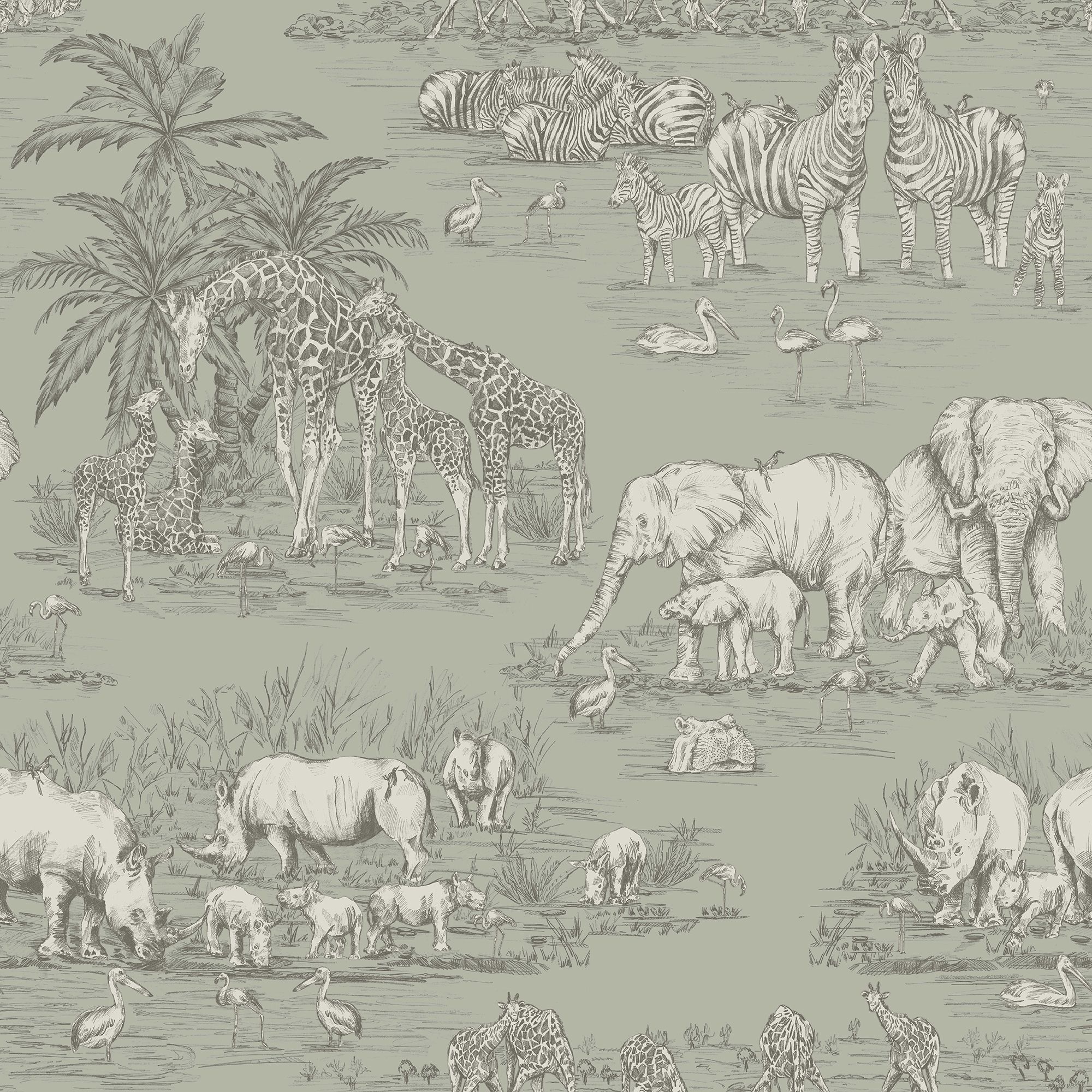 Fresco Sage Watering Hole Mica effect Smooth Wallpaper