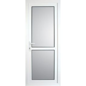 Frosted Fully glazed Mid bar White LH External Back Door set, (H)2055mm (W)920mm