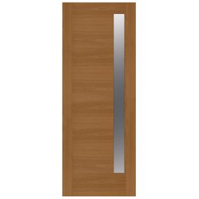 Frosted Glazed Contemporary White oak veneer LH & RH External Front Door, (H)2032mm (W)813mm