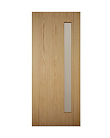 Frosted Glazed Wooden White oak veneer External Front door, (H)1981mm (W)838mm