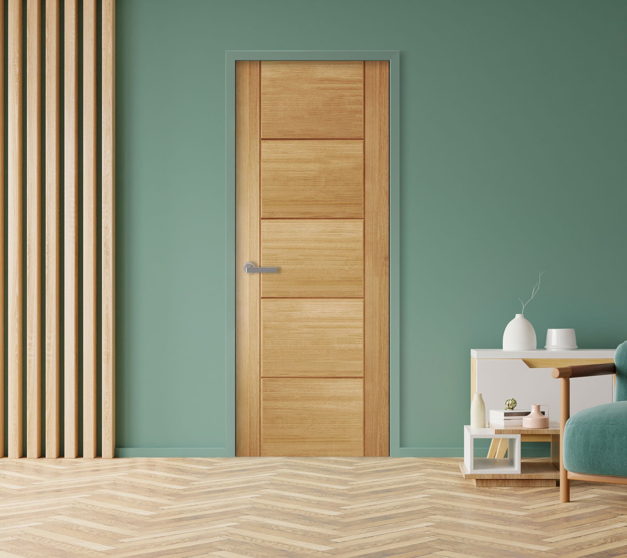 Fully finished Linear Contemporary White oak veneer Internal Fire door, (H)1981mm (W)686mm (T)44mm