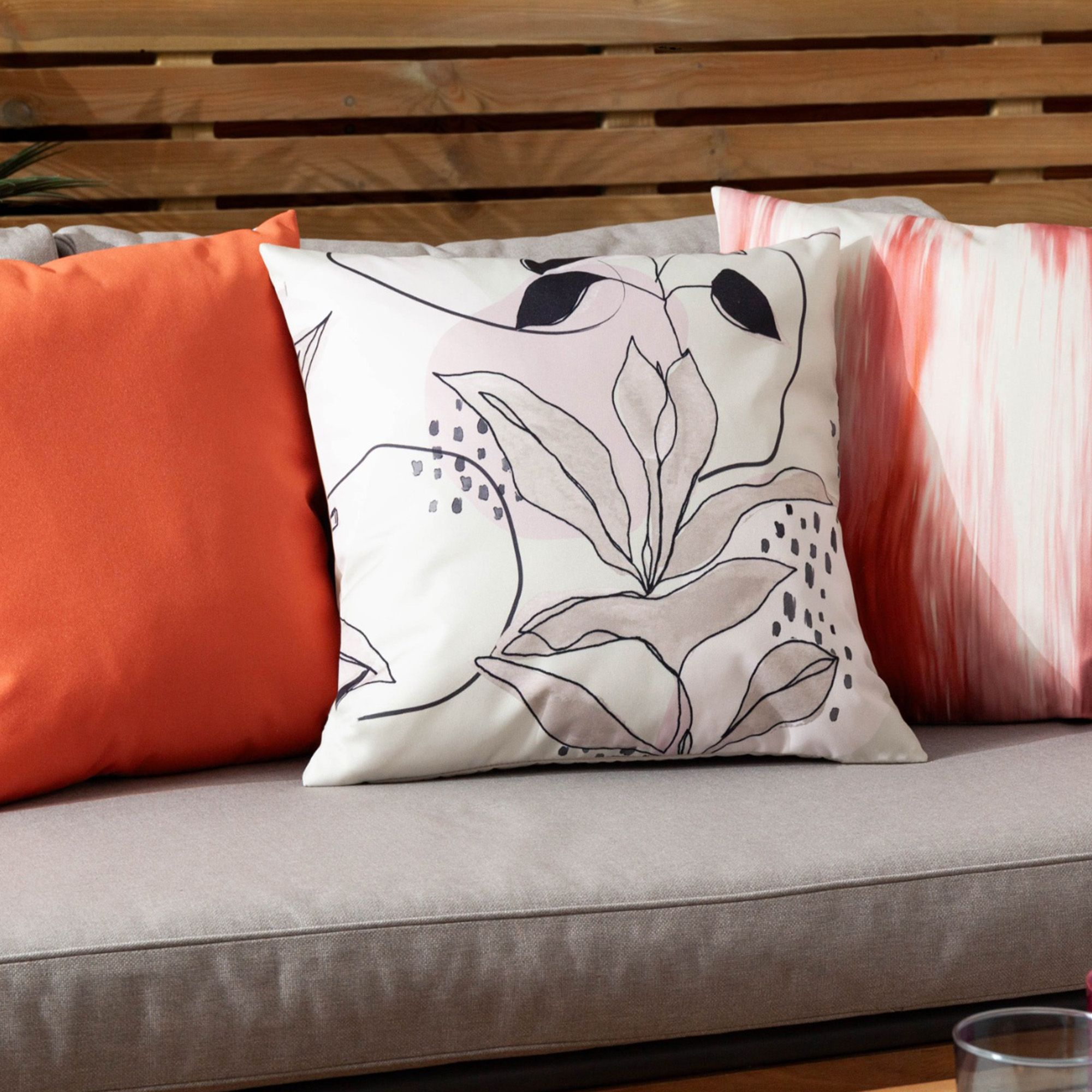 furn. Abstract Brushstrokes Multicolour Outdoor Cushion, (L)43cm x (W)43cm