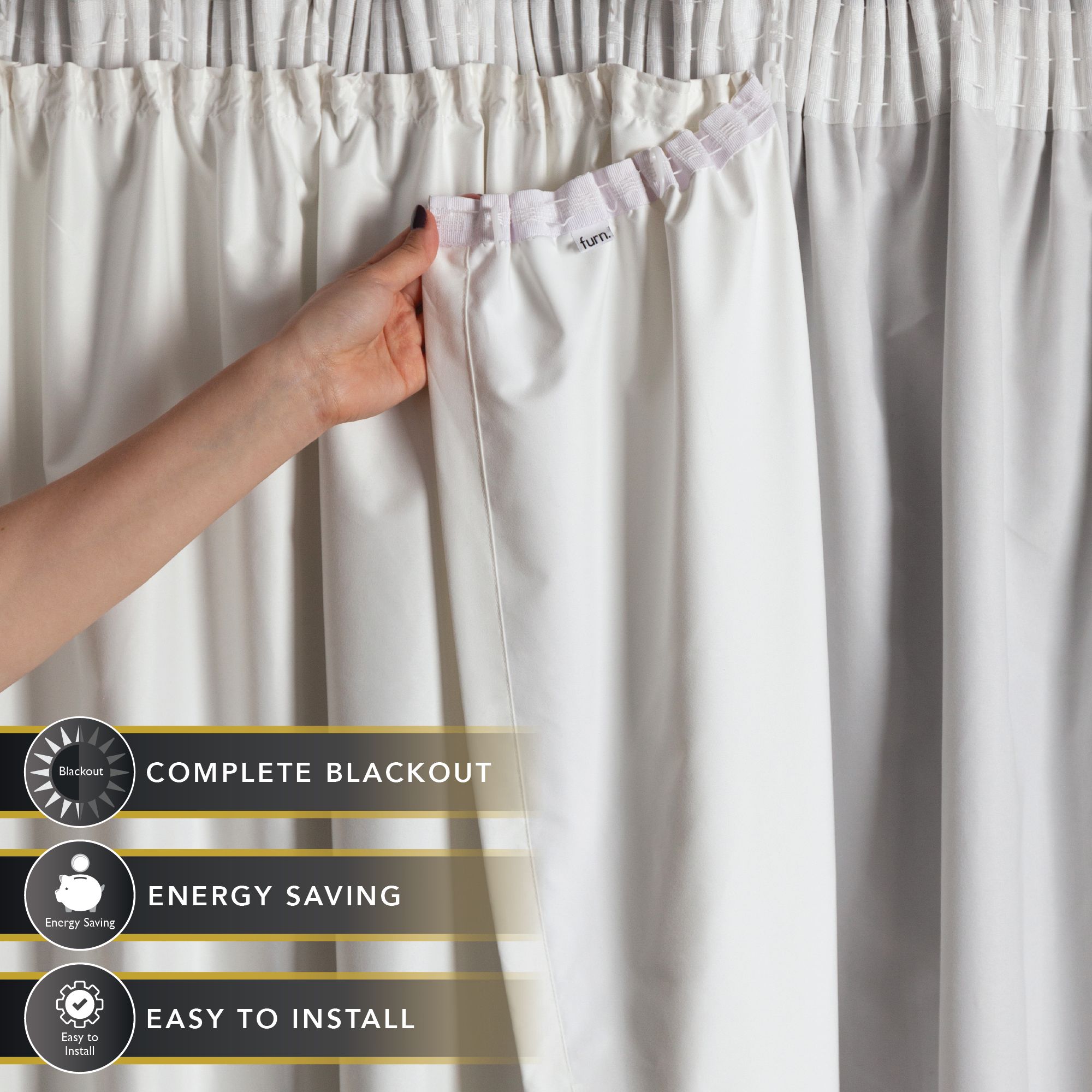 furn. Blackout Pencil pleat Curtain lining Pair, (L) 163cm x (W) 216cm