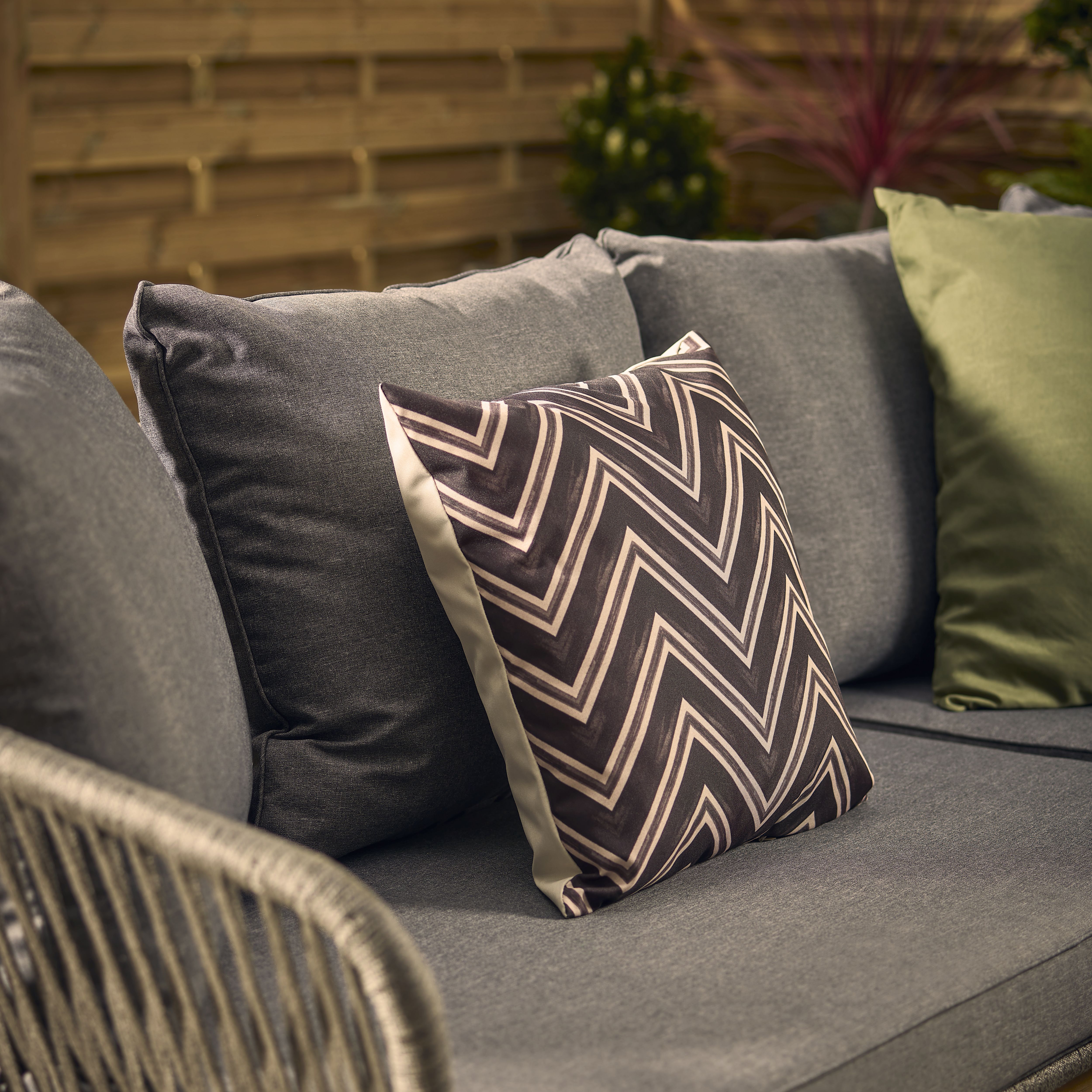 furn. Chevron Mono Geometric Outdoor Cushion, (L)43cm x (W)43cm