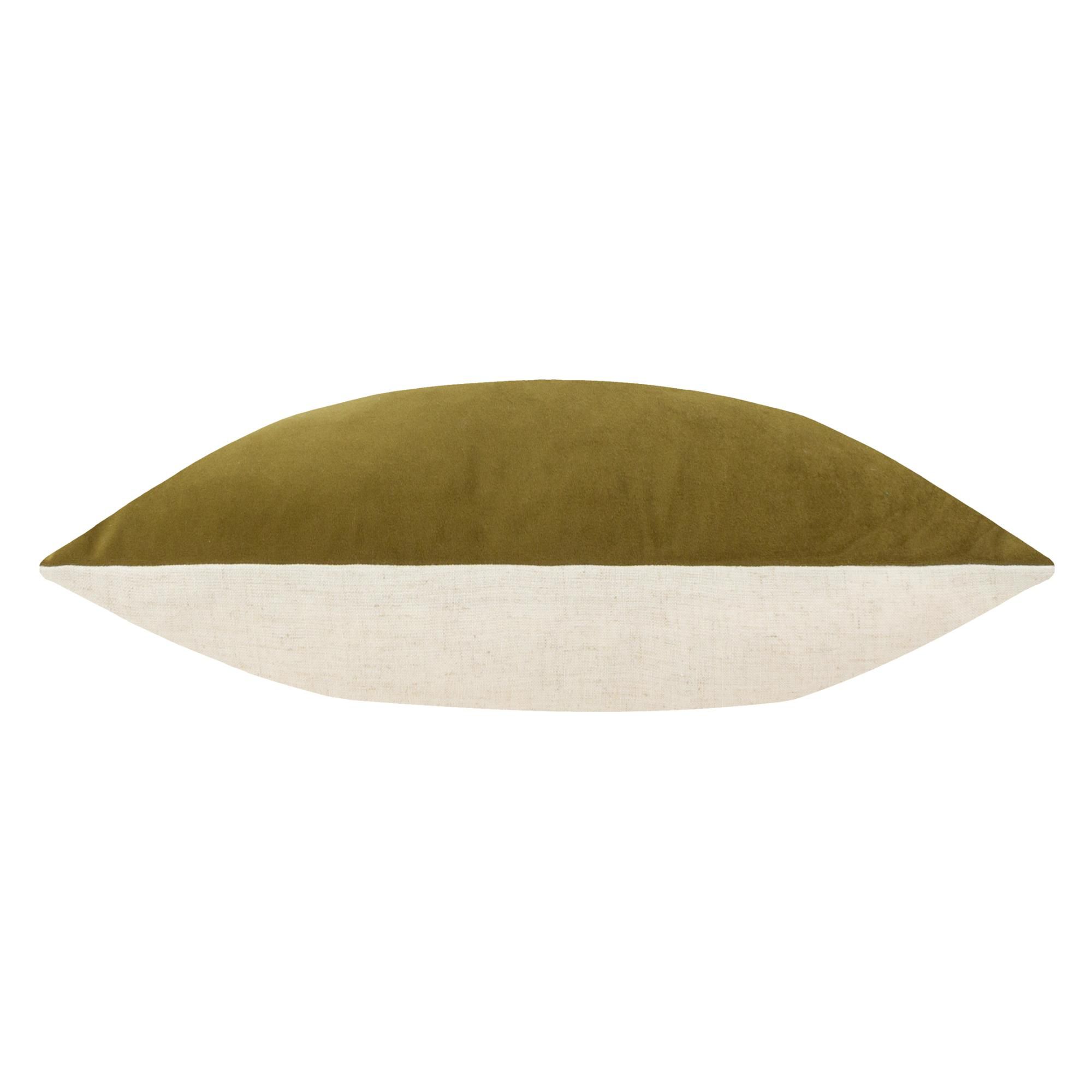 furn. Contra Olive & Natural Two-toned Velvet effect Indoor Cushion, (L)60cm x (W)40cm