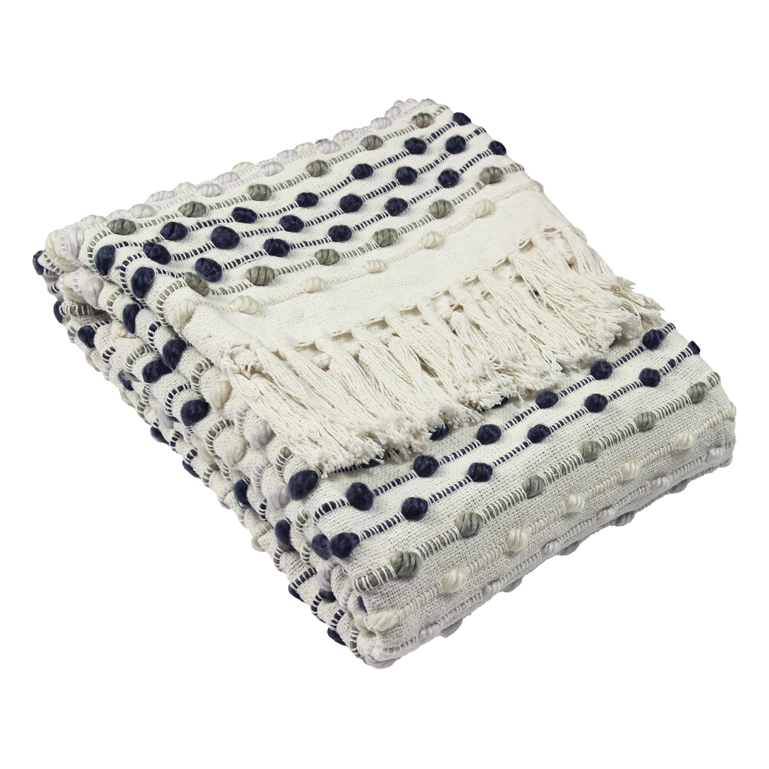 furn. Dhadit White & Grey Polka dot & stripes Woven Throw (L) 150cm x (W) 130cm