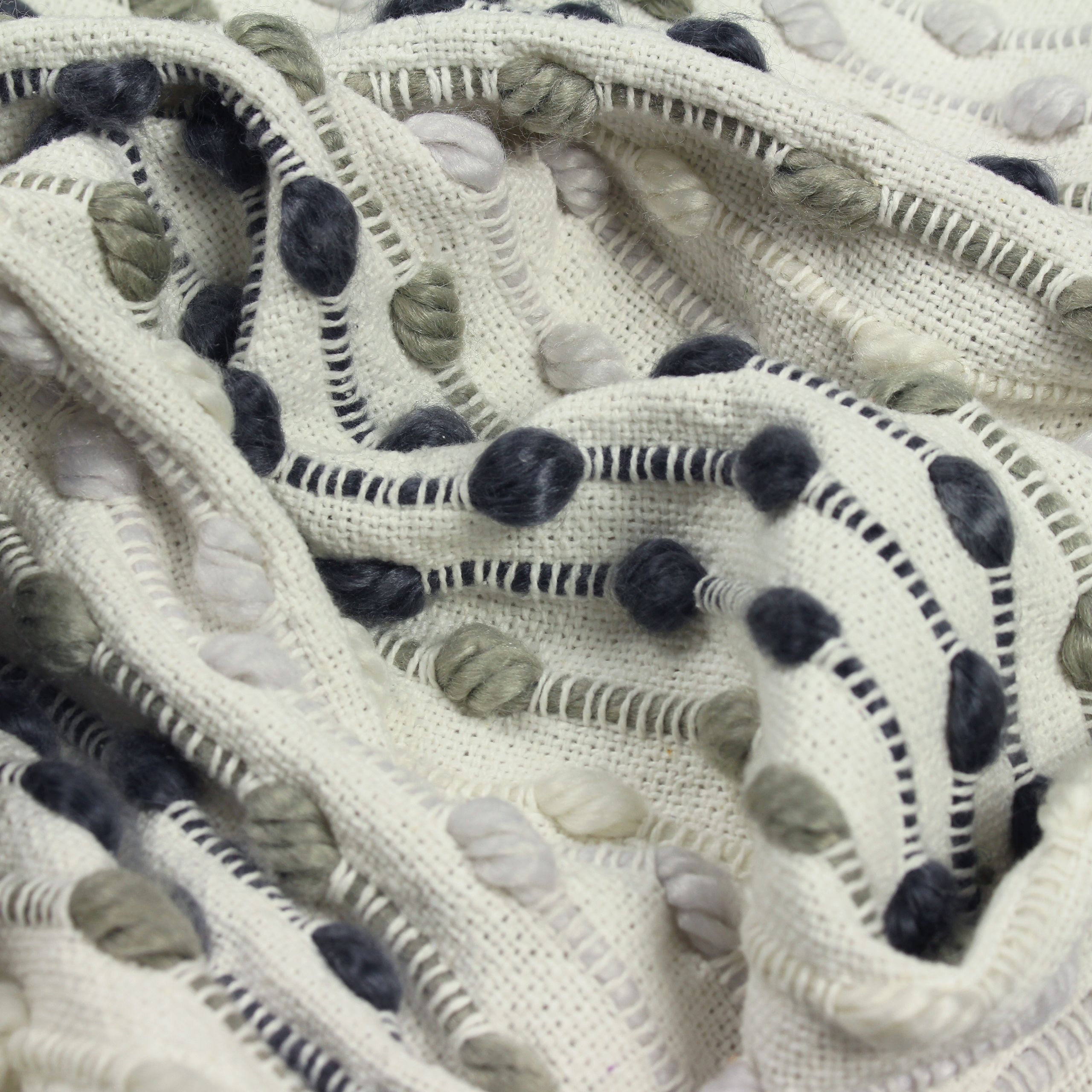 furn. Dhadit White & Grey Polka dot & stripes Woven Throw (L) 150cm x (W) 130cm