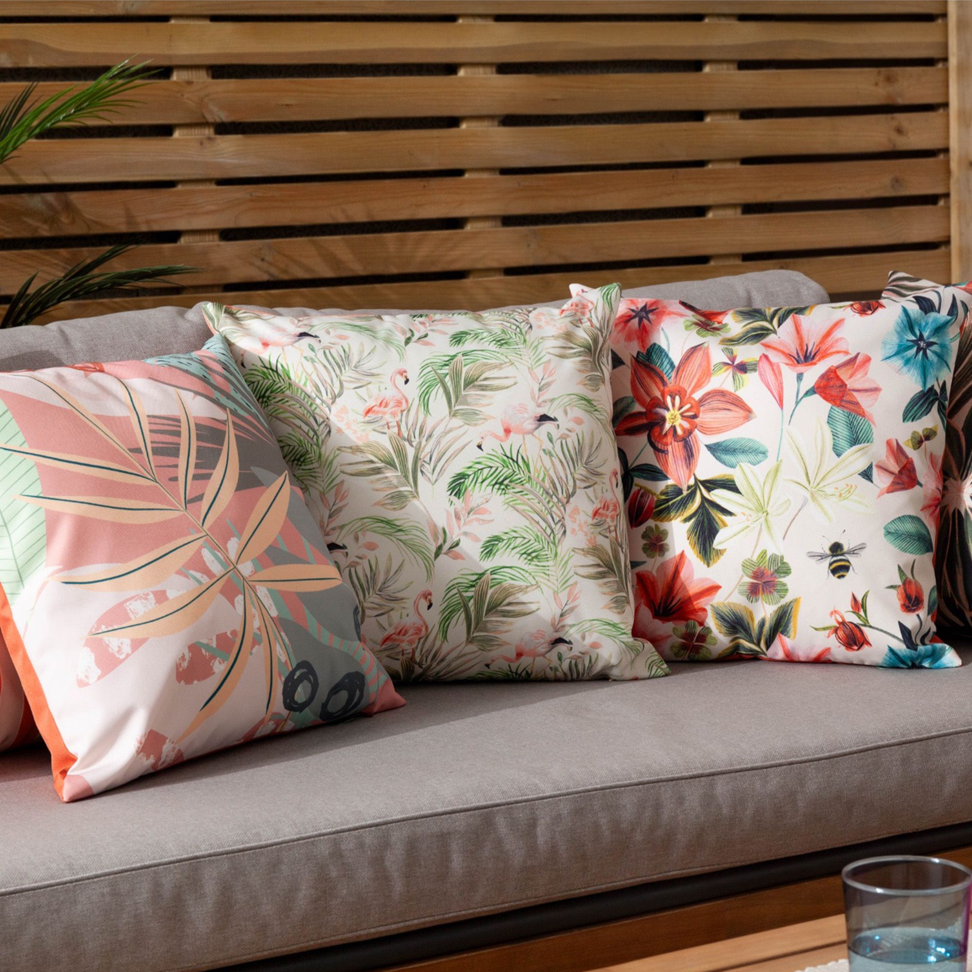 furn. Flamingo Lake Multicolour Outdoor Cushion, (L)43cm x (W)43cm