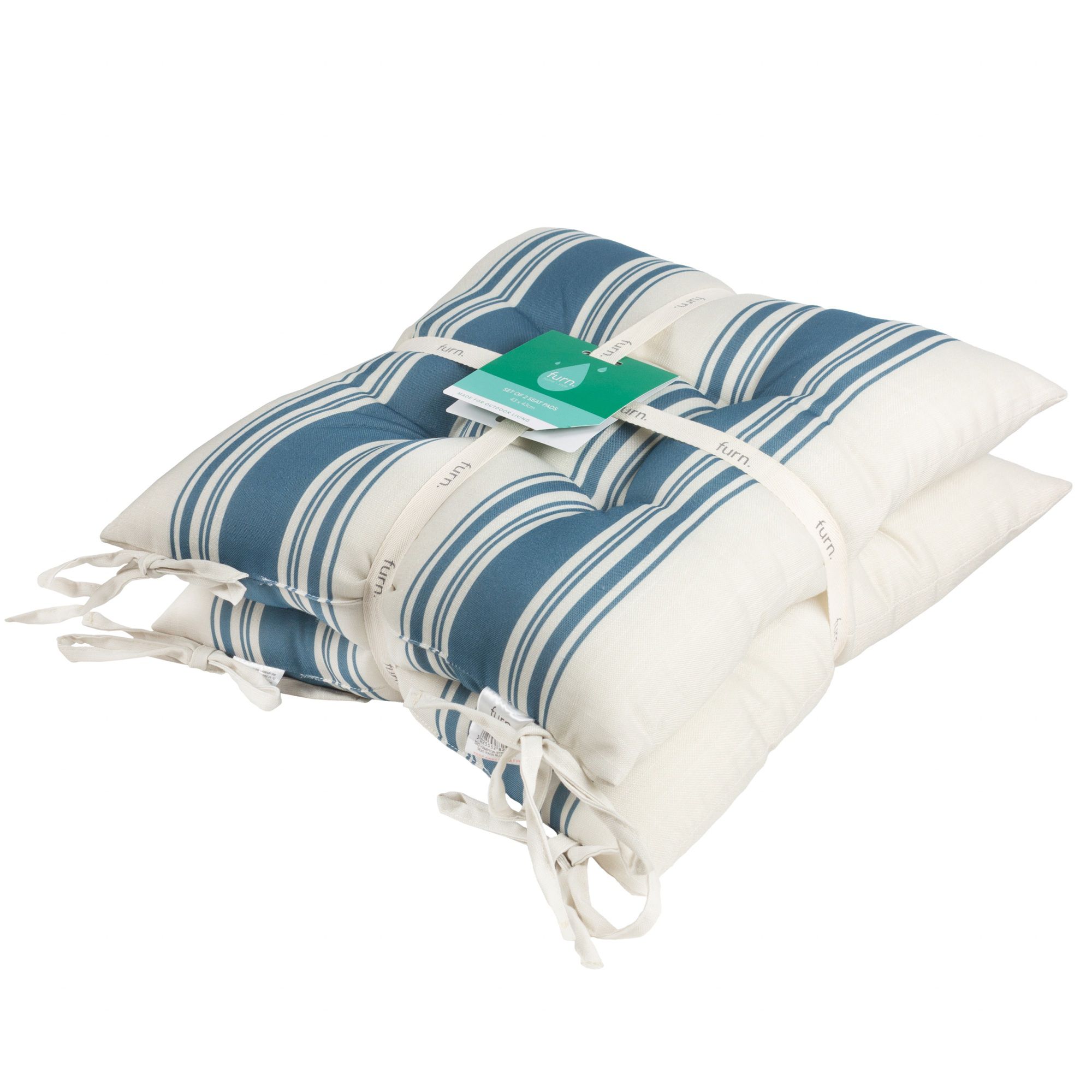 furn. Hampton Blue Striped Square Seat pad, Pack of 2 (L)40cm x (W)40cm