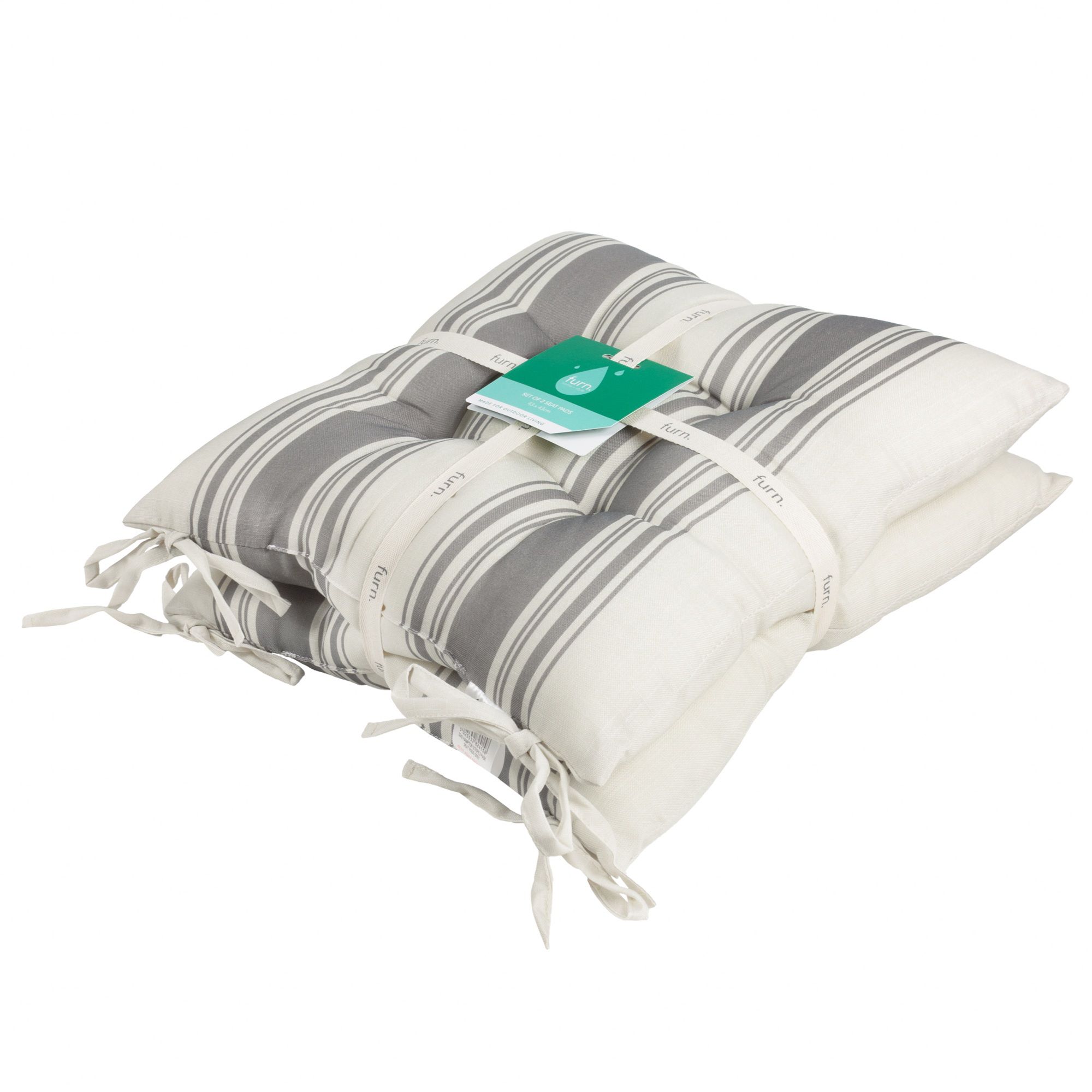 furn. Hampton Grey Striped Square Seat pad, Pack of 2 (L)40cm x (W)40cm