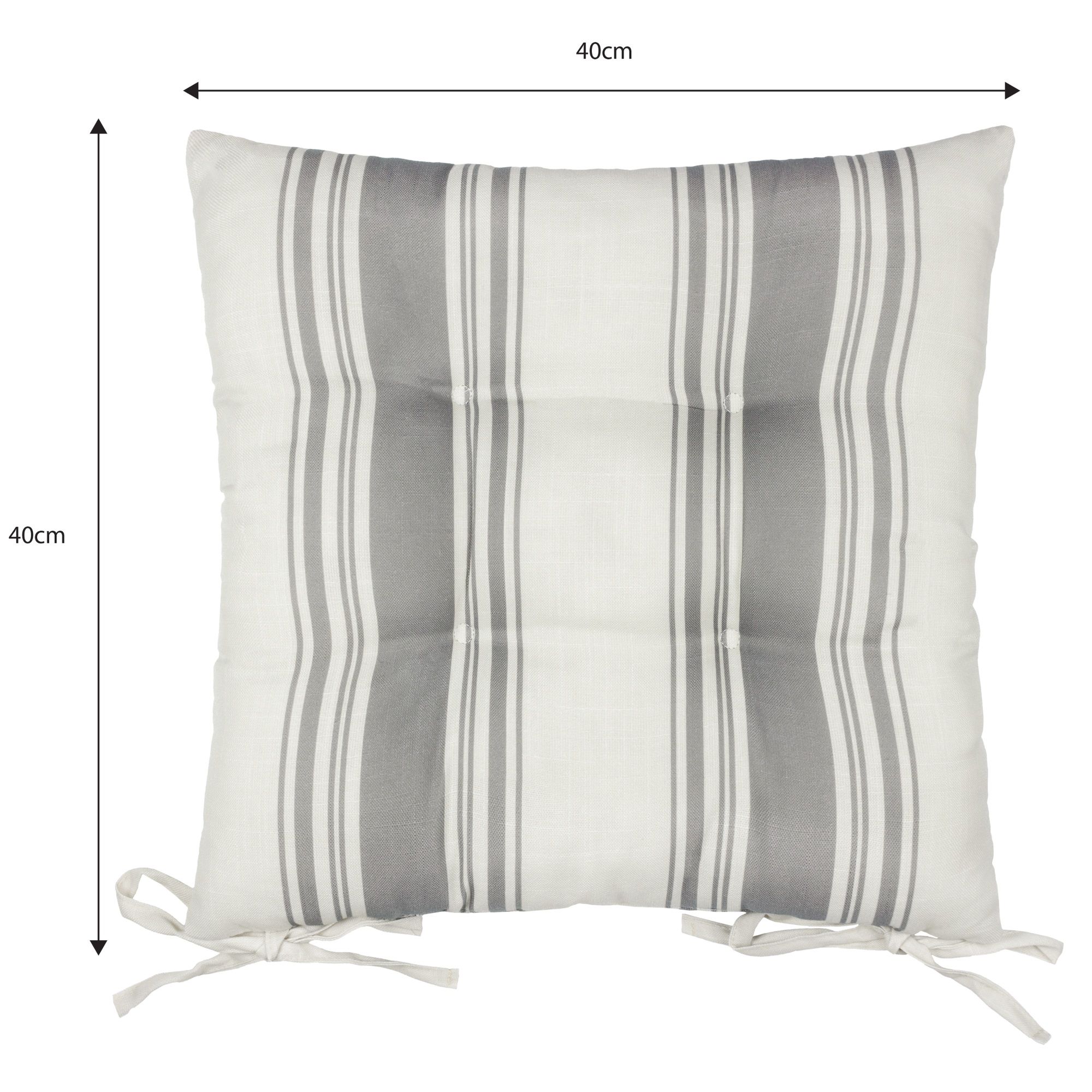 furn. Hampton Grey Striped Square Seat pad, Pack of 2 (L)40cm x (W)40cm