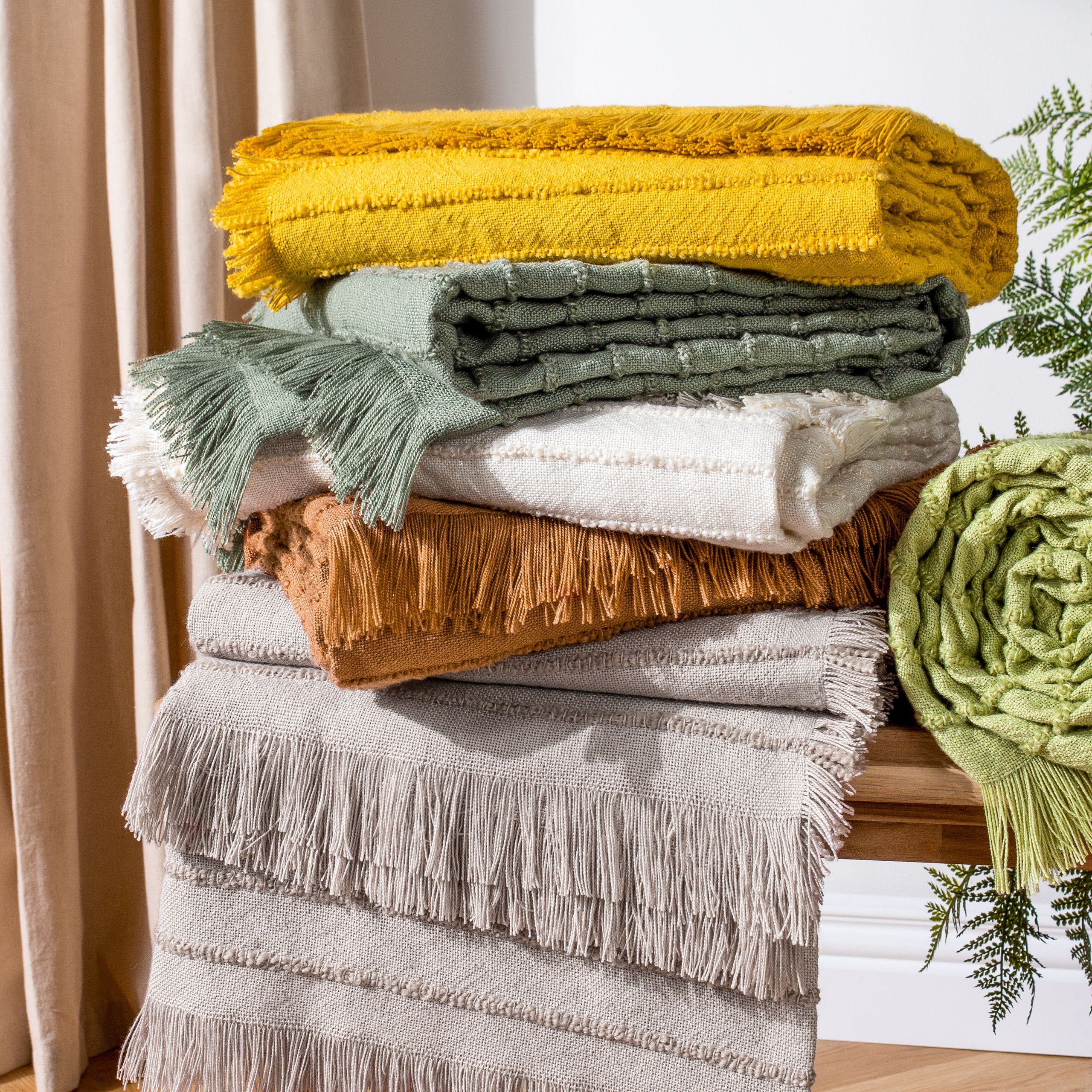 furn. Hazie Greige Striped Woven Throw
