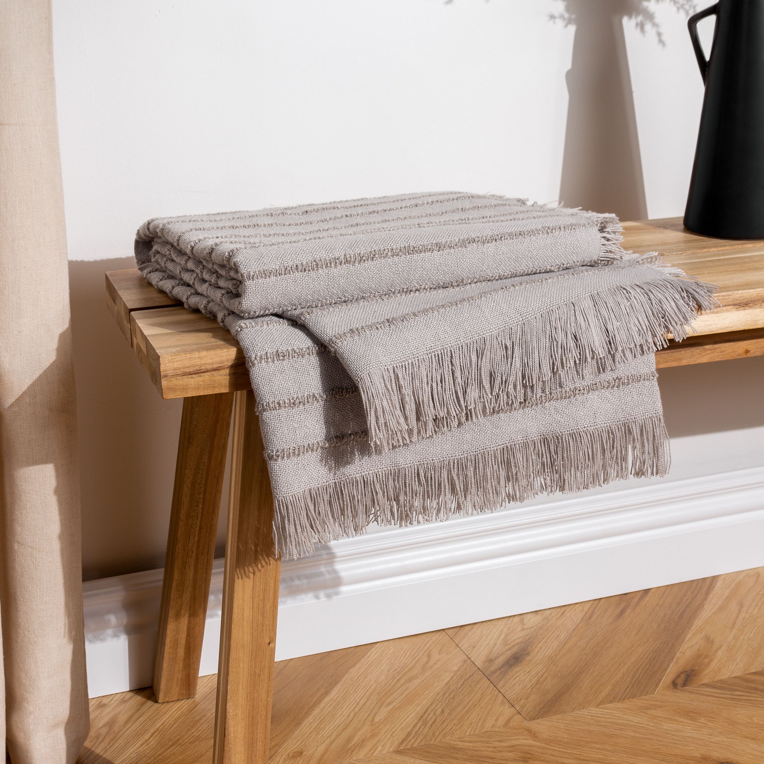 furn. Hazie Greige Striped Woven Throw