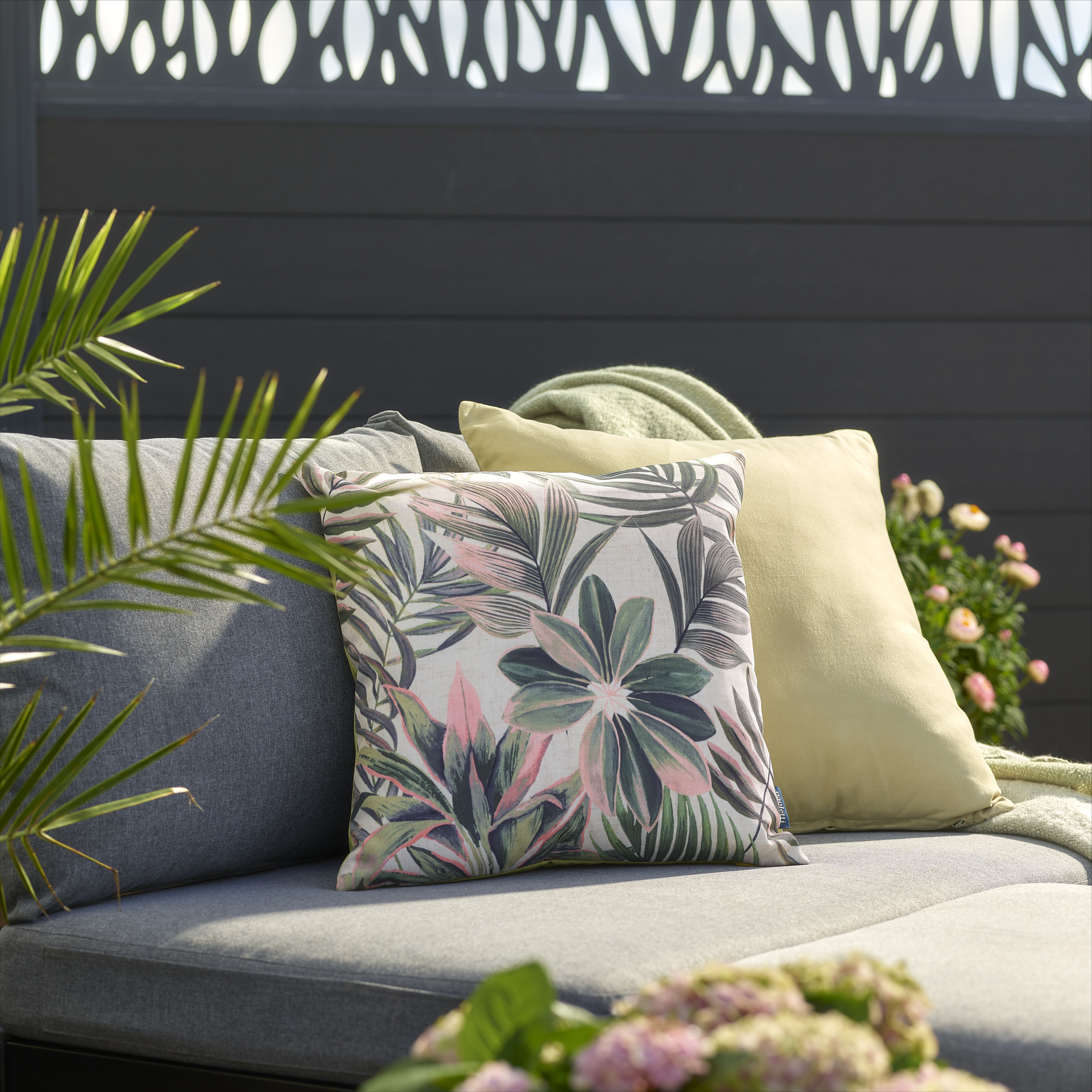 furn. Multicolour Tropical Outdoor Cushion, (L)43cm x (W)43cm