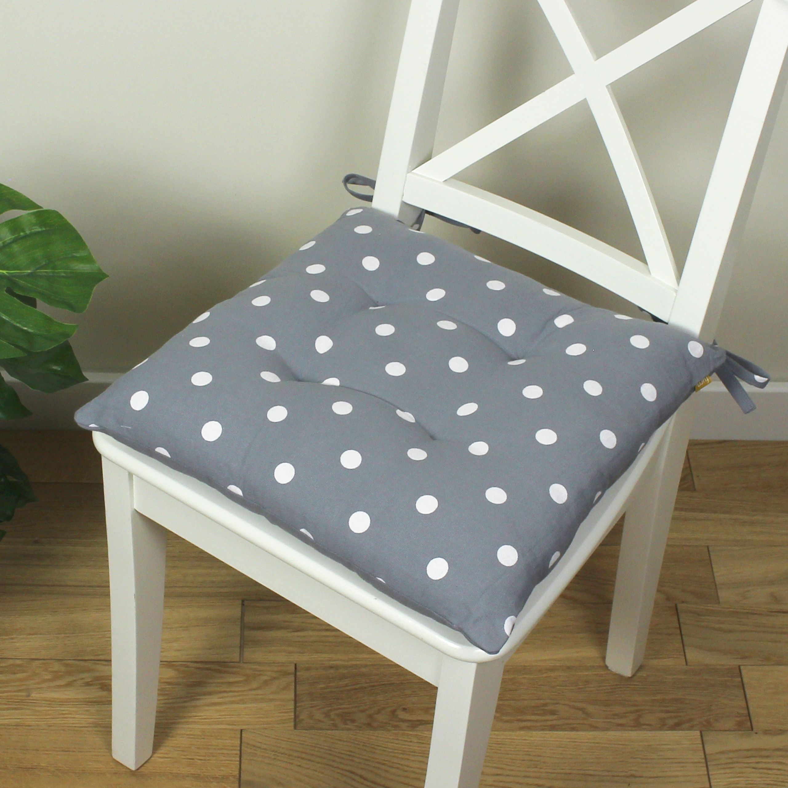furn. Natural Polka dots Square Seat pad, Pair of 2 (L)17cm x (W)43cm