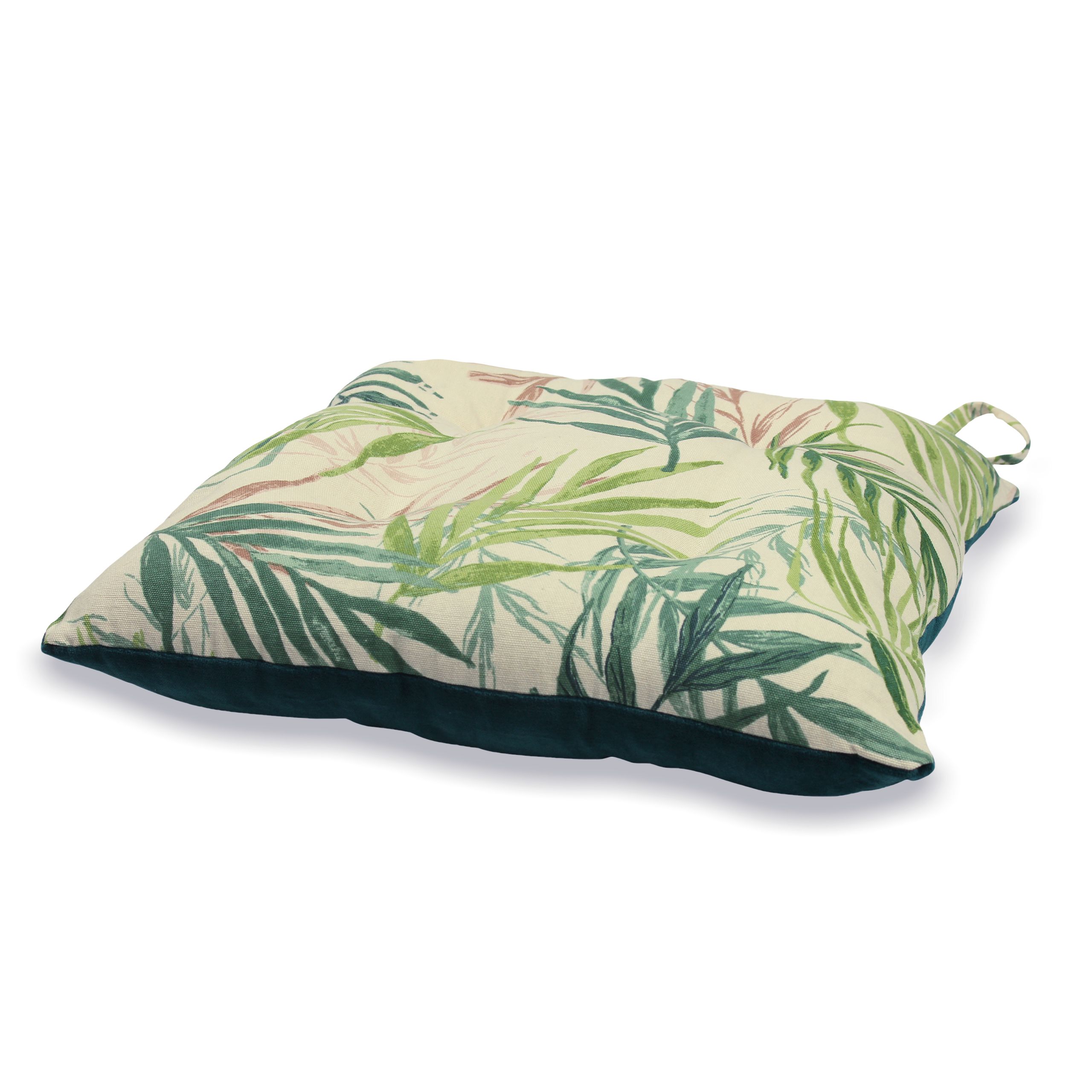 furn. Pink Palm leaf Square Seat pad, Pair of 2 (L)17cm x (W)43cm