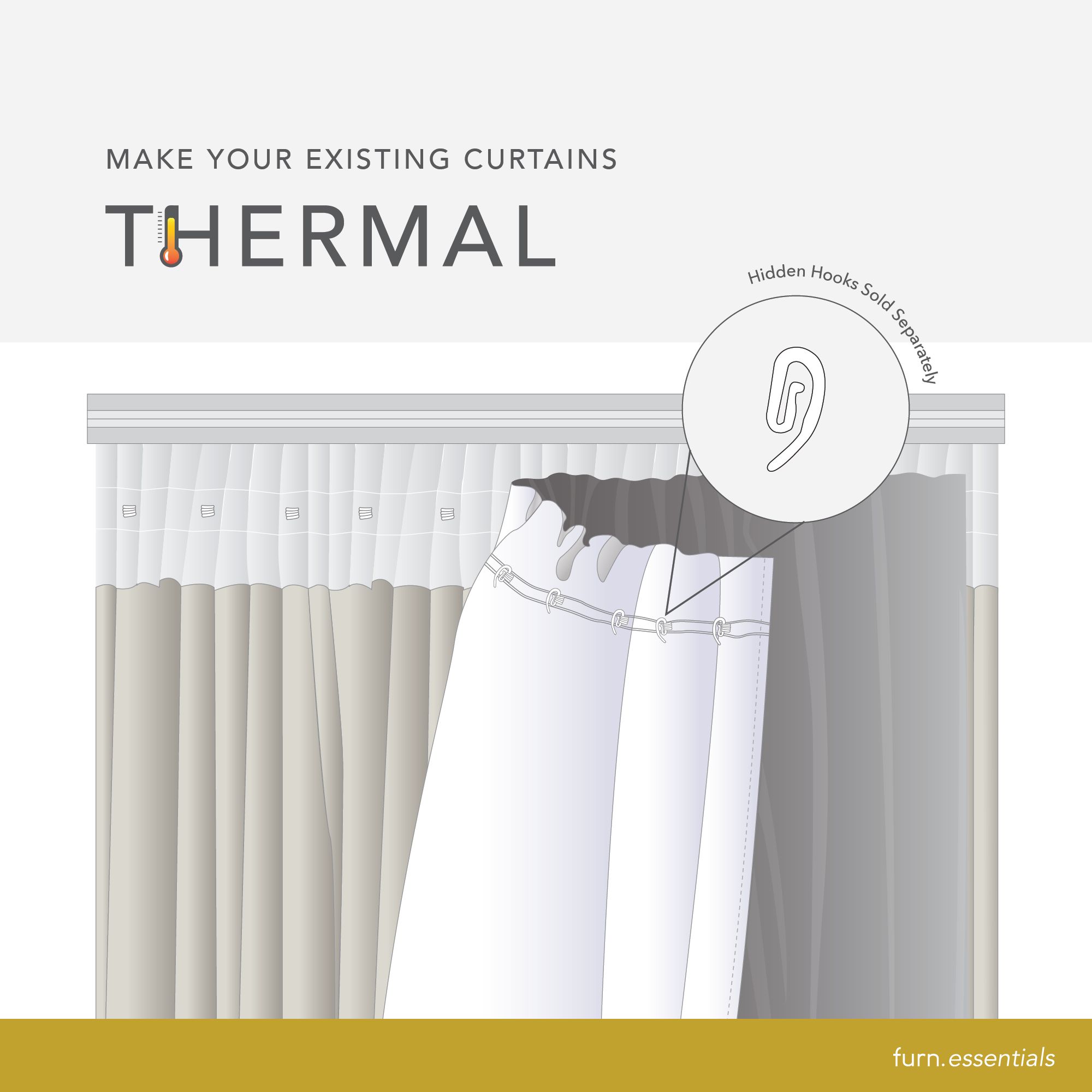 furn. Thermal Pencil pleat Curtain lining Pair, (L) 112cm x (W) 124cm