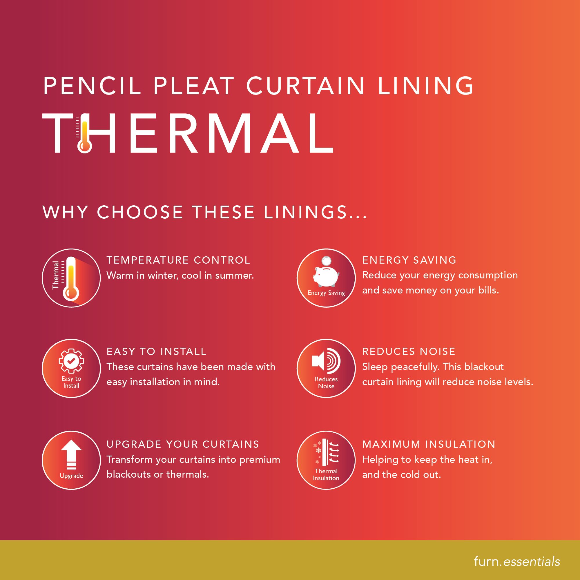 furn. Thermal Pencil pleat Curtain lining Pair, (L) 163cm x (W) 170cm