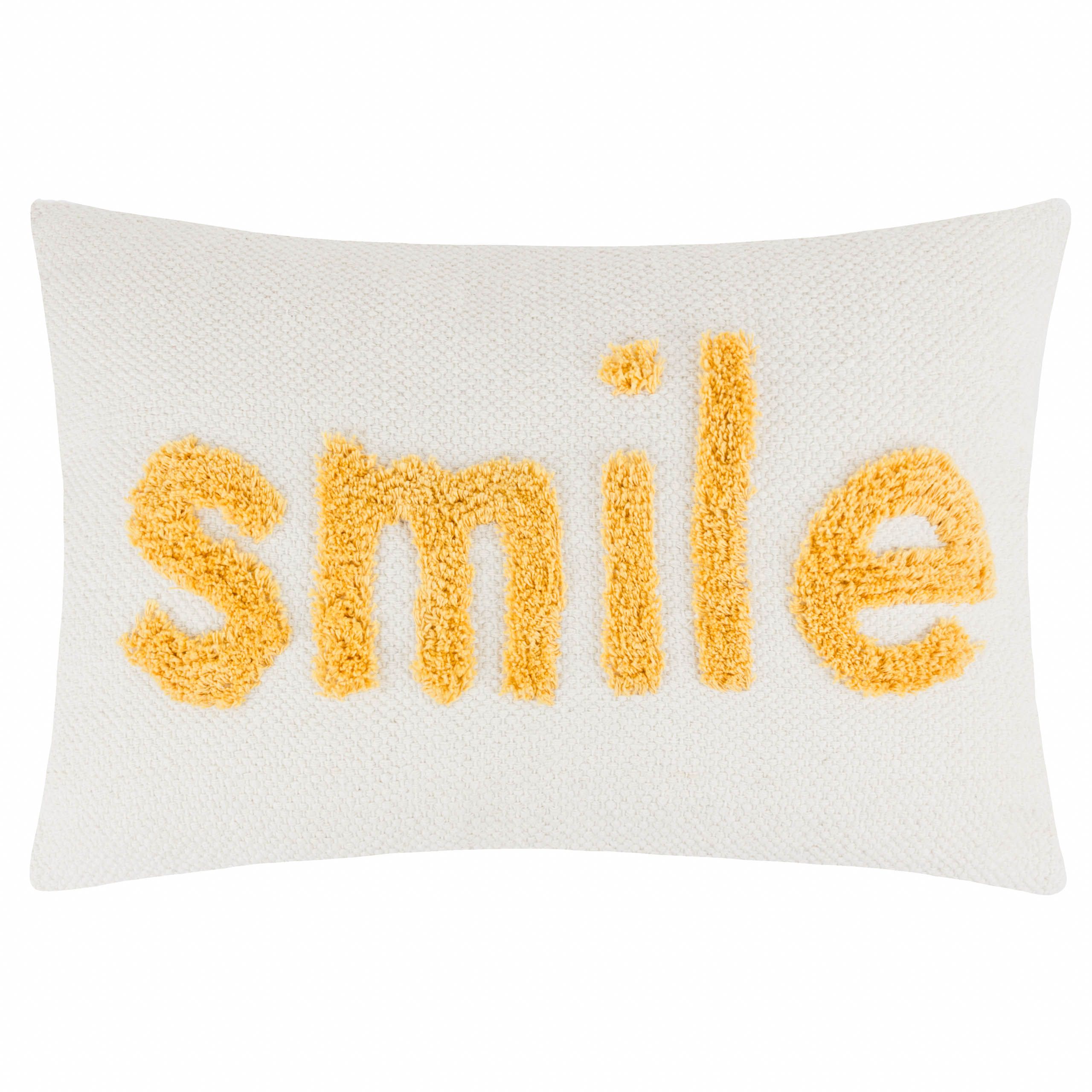 furn. Yellow Tufted Smile Indoor Cushion, (L)30cm x (W)50cm