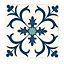 Fusion Blue & white Satin Patterned Ceramic Tile, Pack of 25, (L)140mm (W)140mm