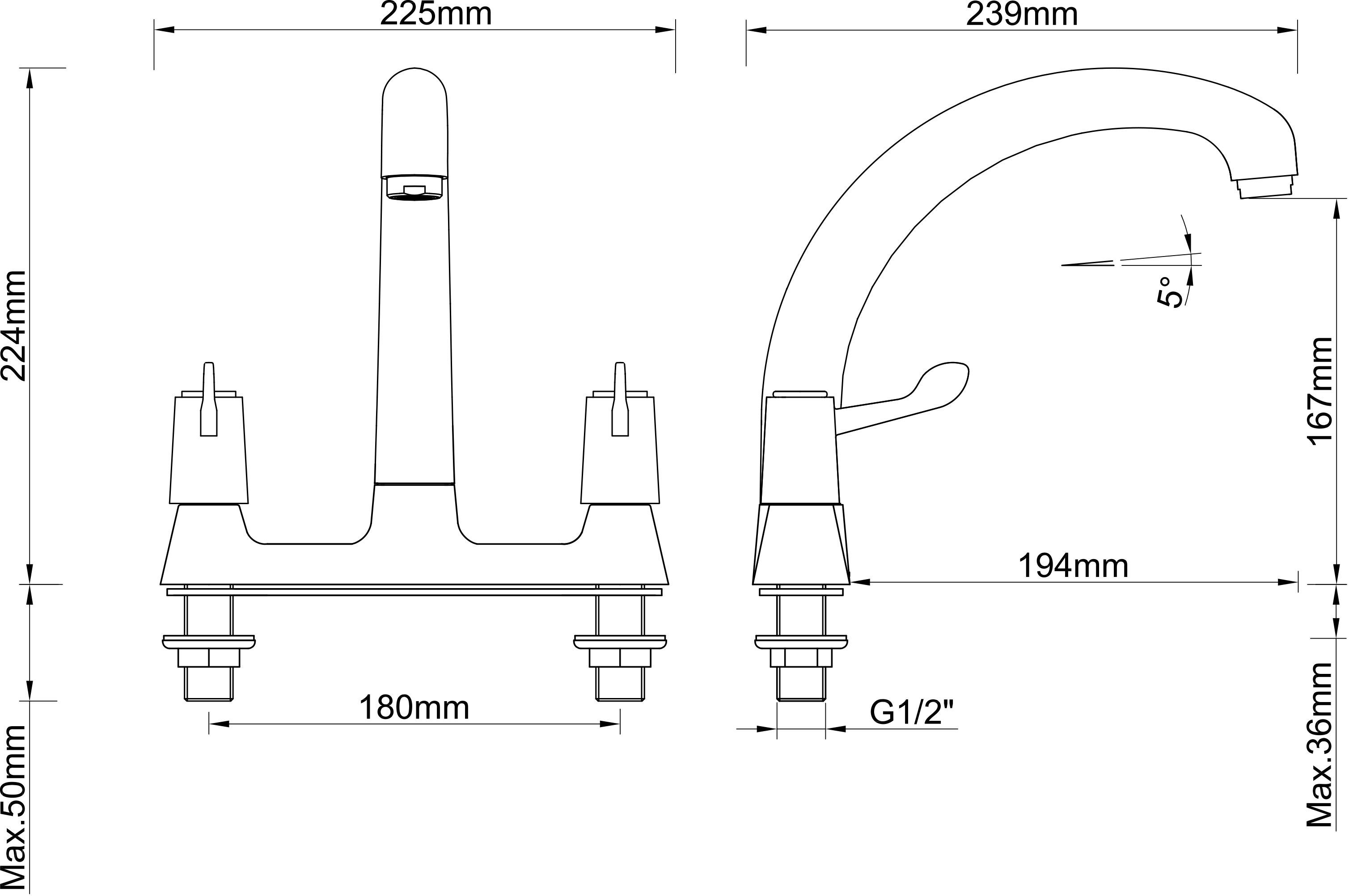 Galleny Chrome effect Kitchen Deck Tap