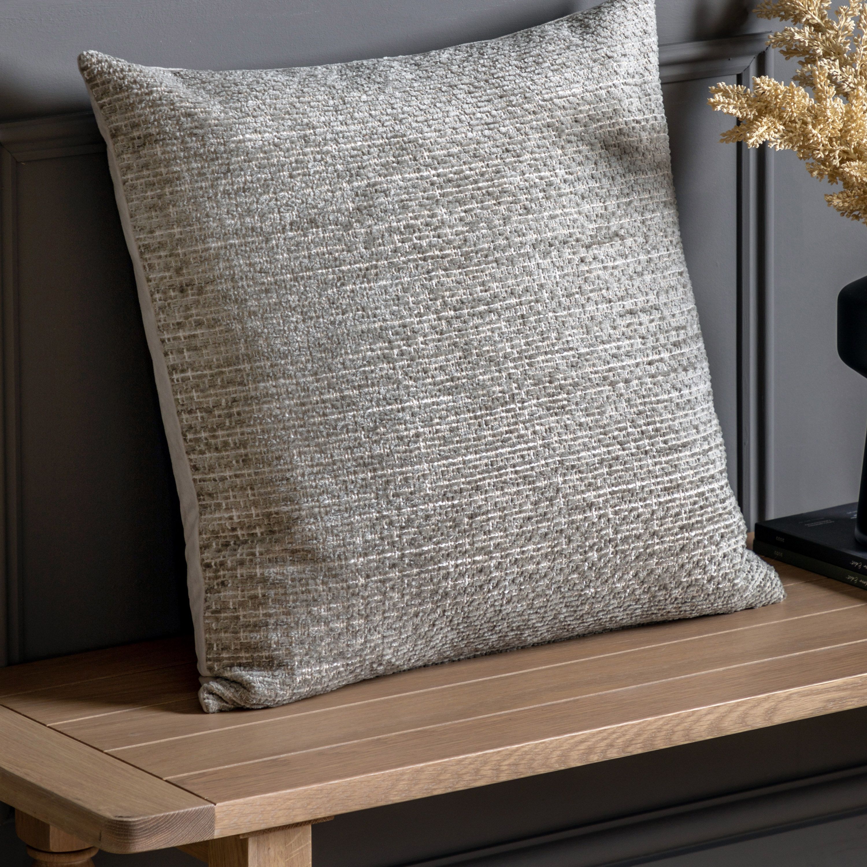 Gallery™ Chenille Taupe Woven effect Indoor Cushion, (L)55cm x (W)55cm