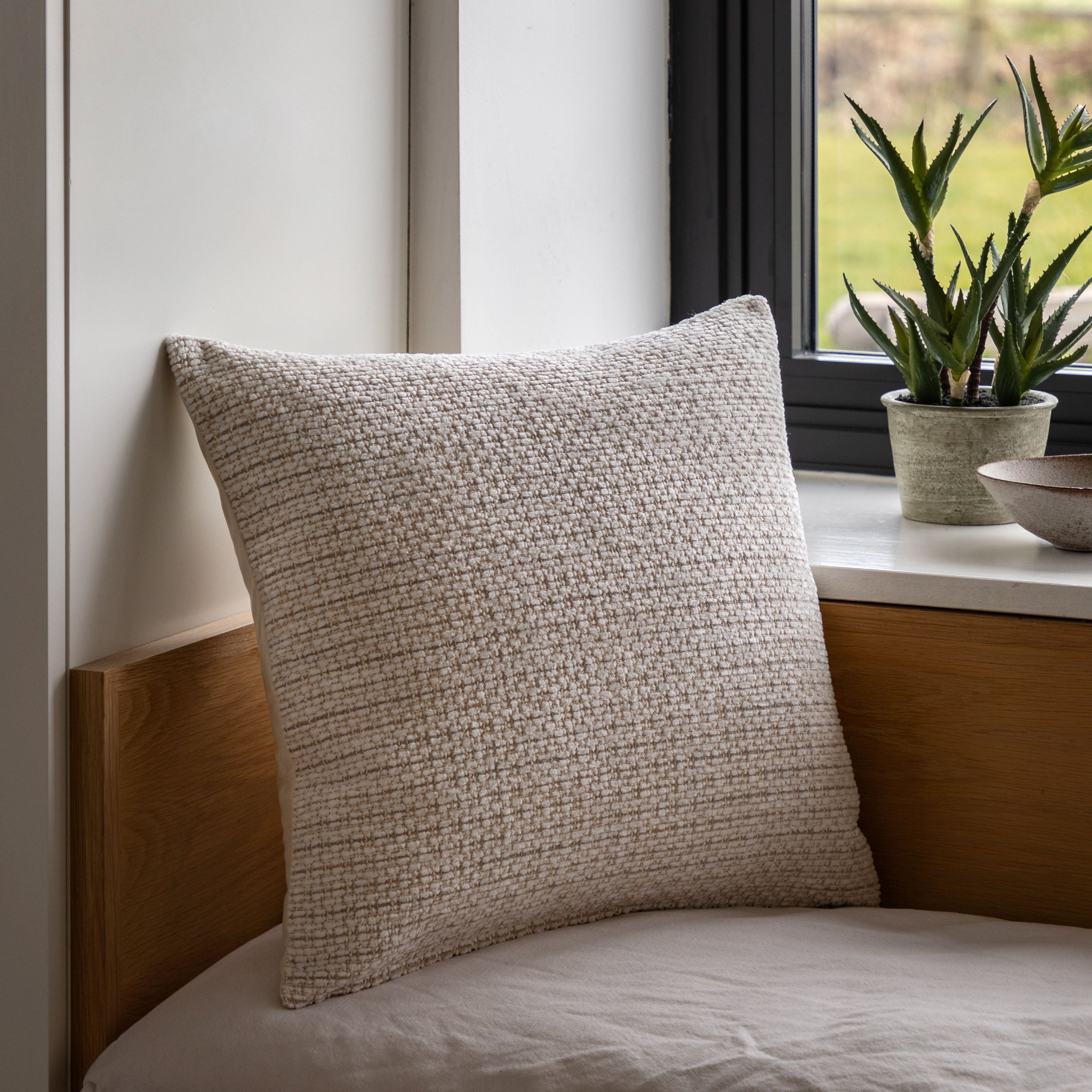 Gallery™ Cream Textured Chenille effect Indoor Cushion, (L)50cm x (W)50cm