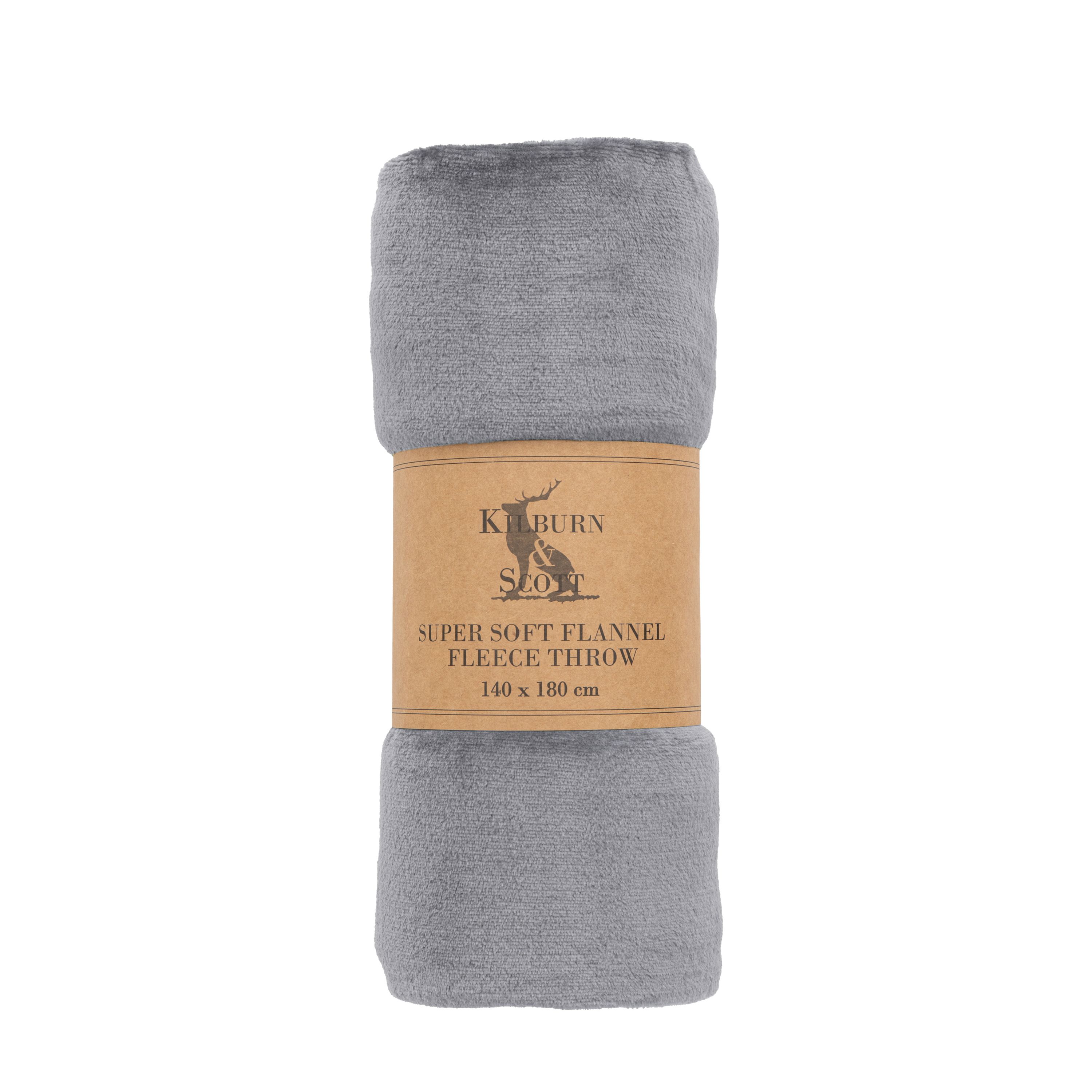 Gallery™ Silver Flannel Fleece Plain Throw (L) 180cm x (W) 140cm