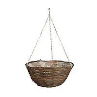 Gardman Rattan Brown Round Plastic Hanging basket, 40.64cm