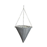 Gardman Rattan effect Slate grey Cone Plastic Hanging basket, 35.56cm