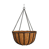 Gardman Wrought iron Black Round Coco liner & metal frame Hanging basket, 40.64cm