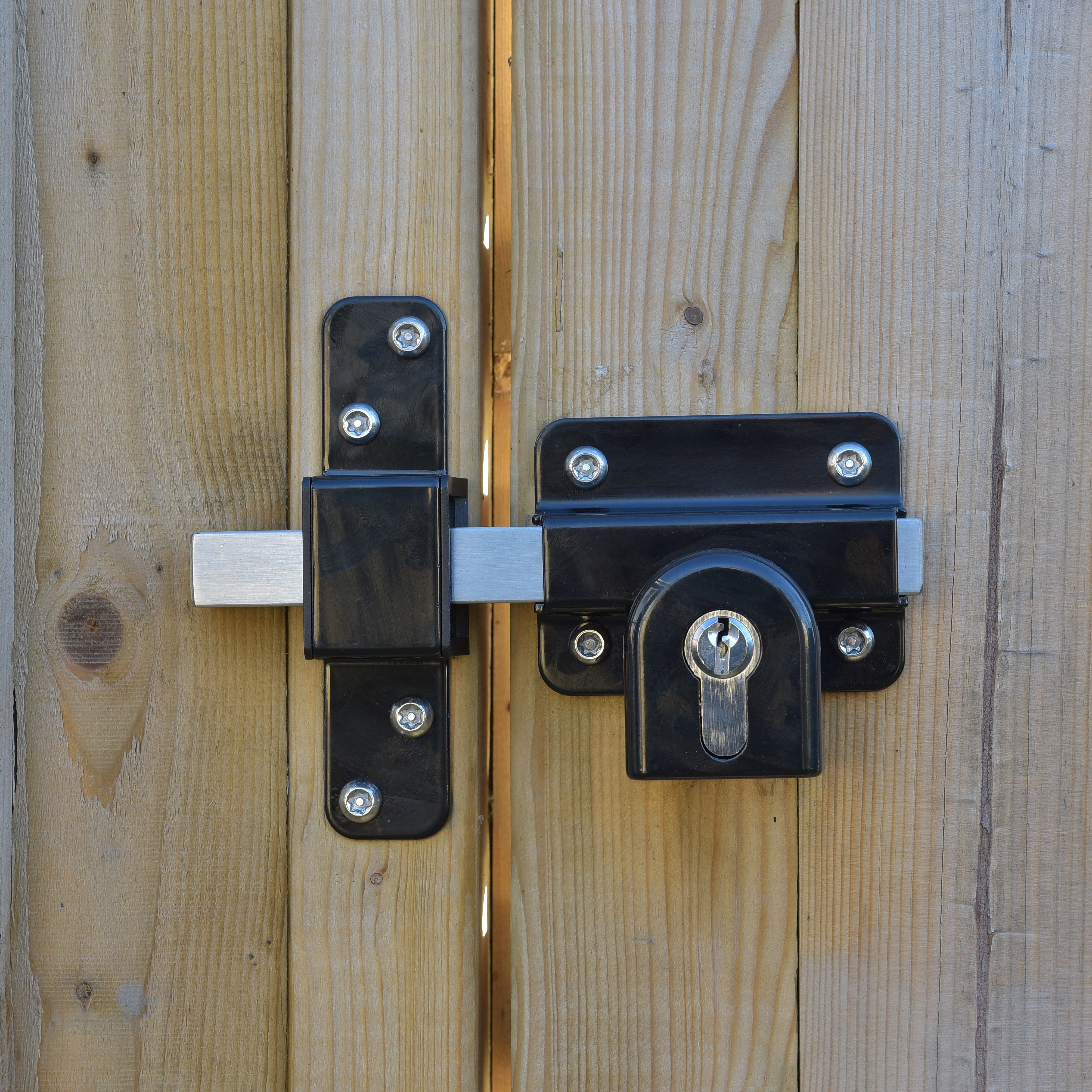 GateMate Black Stainless steel Euro Double locking long throw Barrel Gate bolt, (L)87mm (BL)70mm