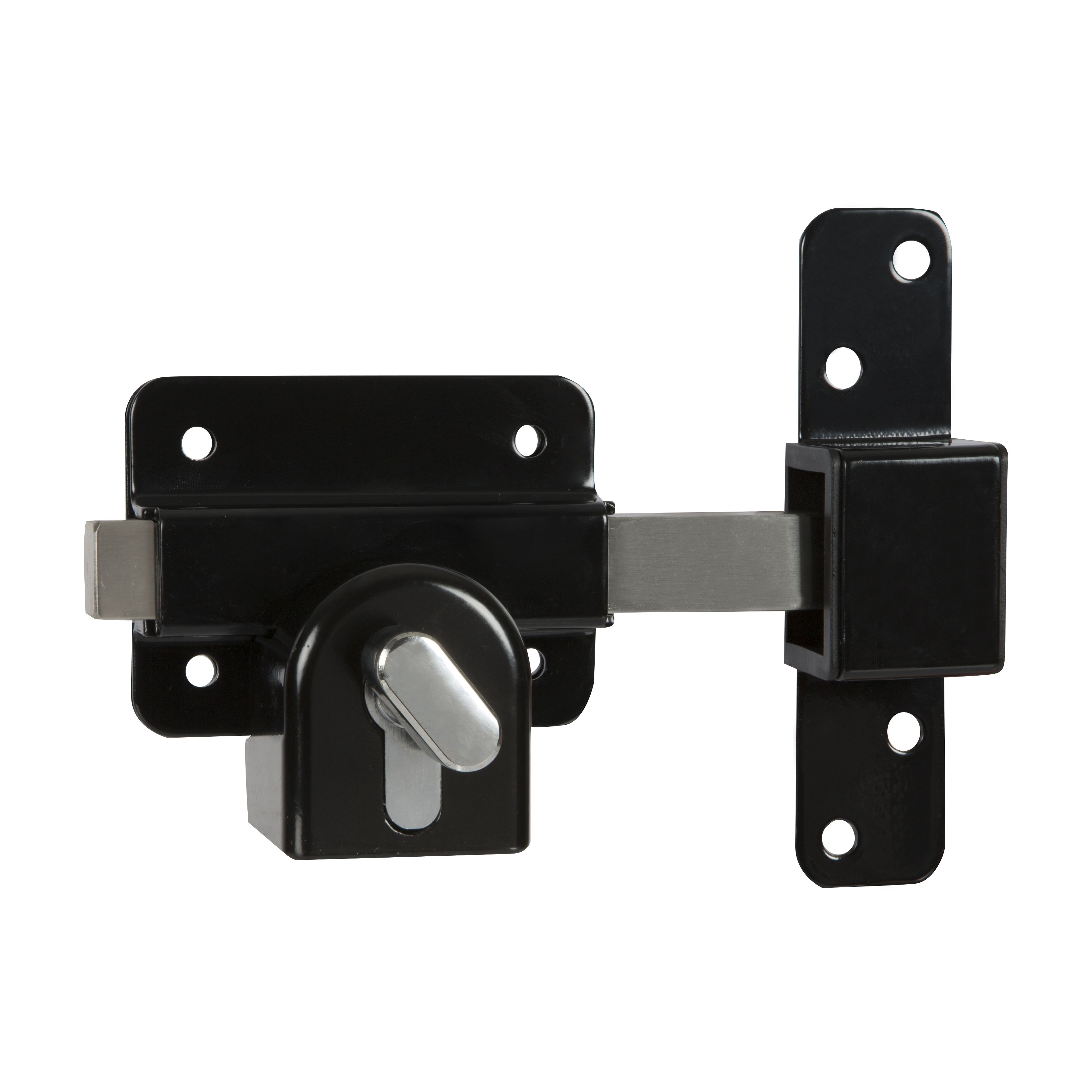 GateMate Black Stainless steel Euro Single locking long throw Barrel Gate bolt, (L)87mm (BL)70mm