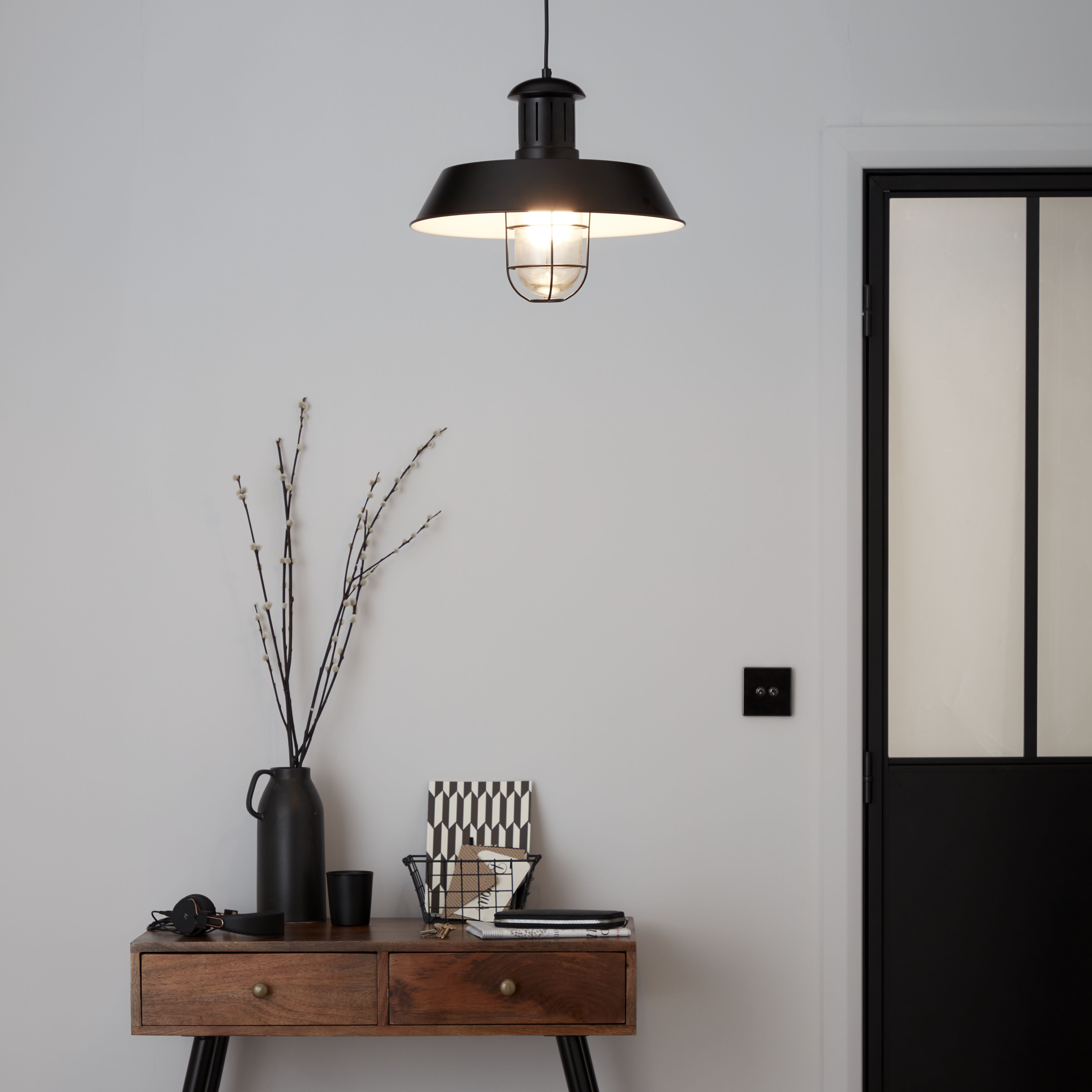 Genly Black Pendant ceiling light, (Dia)390mm