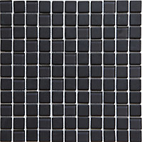 Genovia Black & grey Glass effect Glass Mosaic tile, (L)295mm (W)295mm