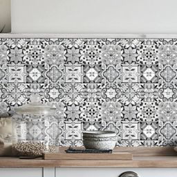 Geo Black & white Glass Mosaic tile, (L)320mm (W)320mm