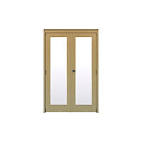 Geom 1 Lite Clear Glazed Oak Internal Patio Door set, (H)2017mm (W)1445mm