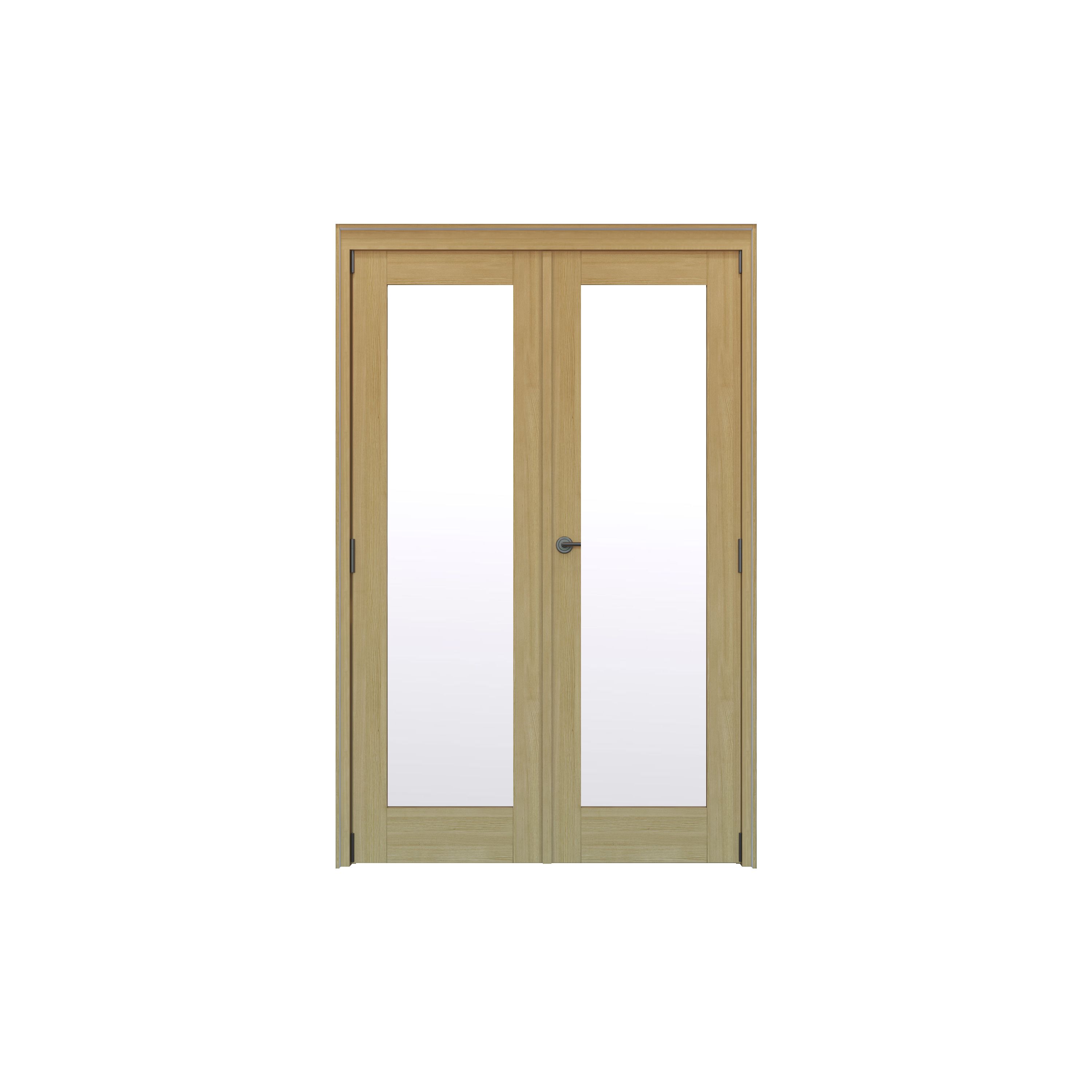 Geom 1 Lite Clear Glazed Oak Internal Patio Door set, (H)2017mm (W)1445mm