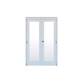Geom 1 Lite Clear Glazed Pre-painted White Softwood Internal Patio Door set, (H)2017mm (W)1219mm