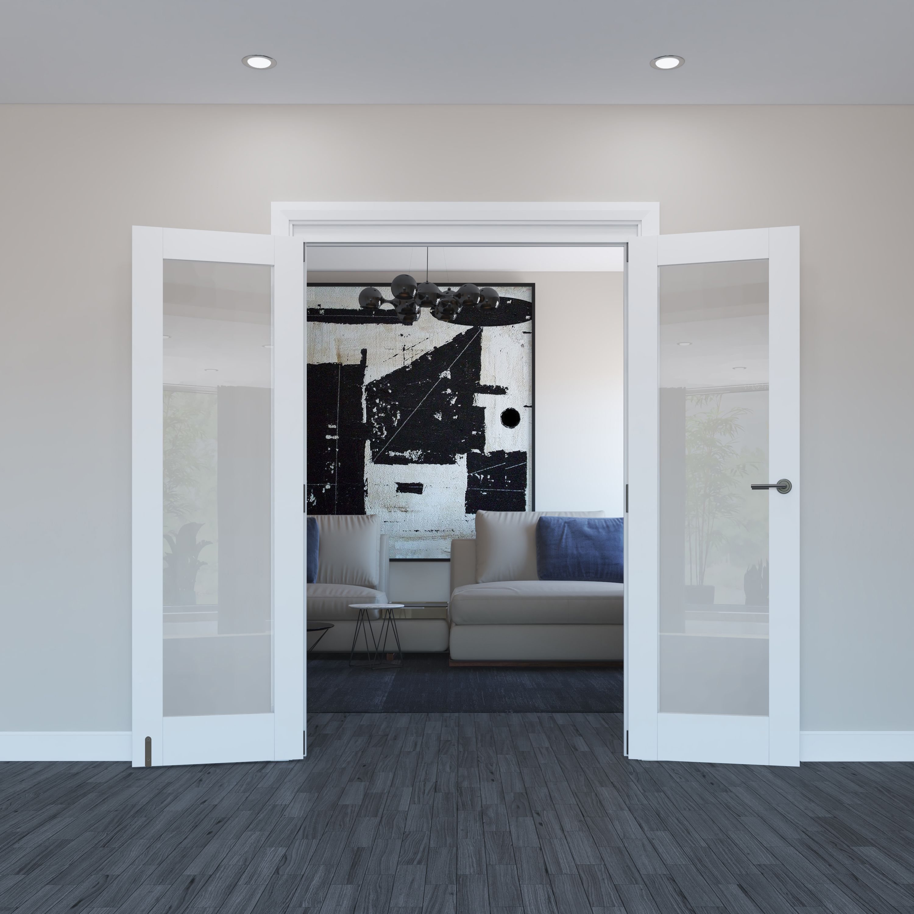 Geom 1 Lite Clear Glazed Pre-painted White Softwood Internal Patio Door set, (H)2017mm (W)1597mm