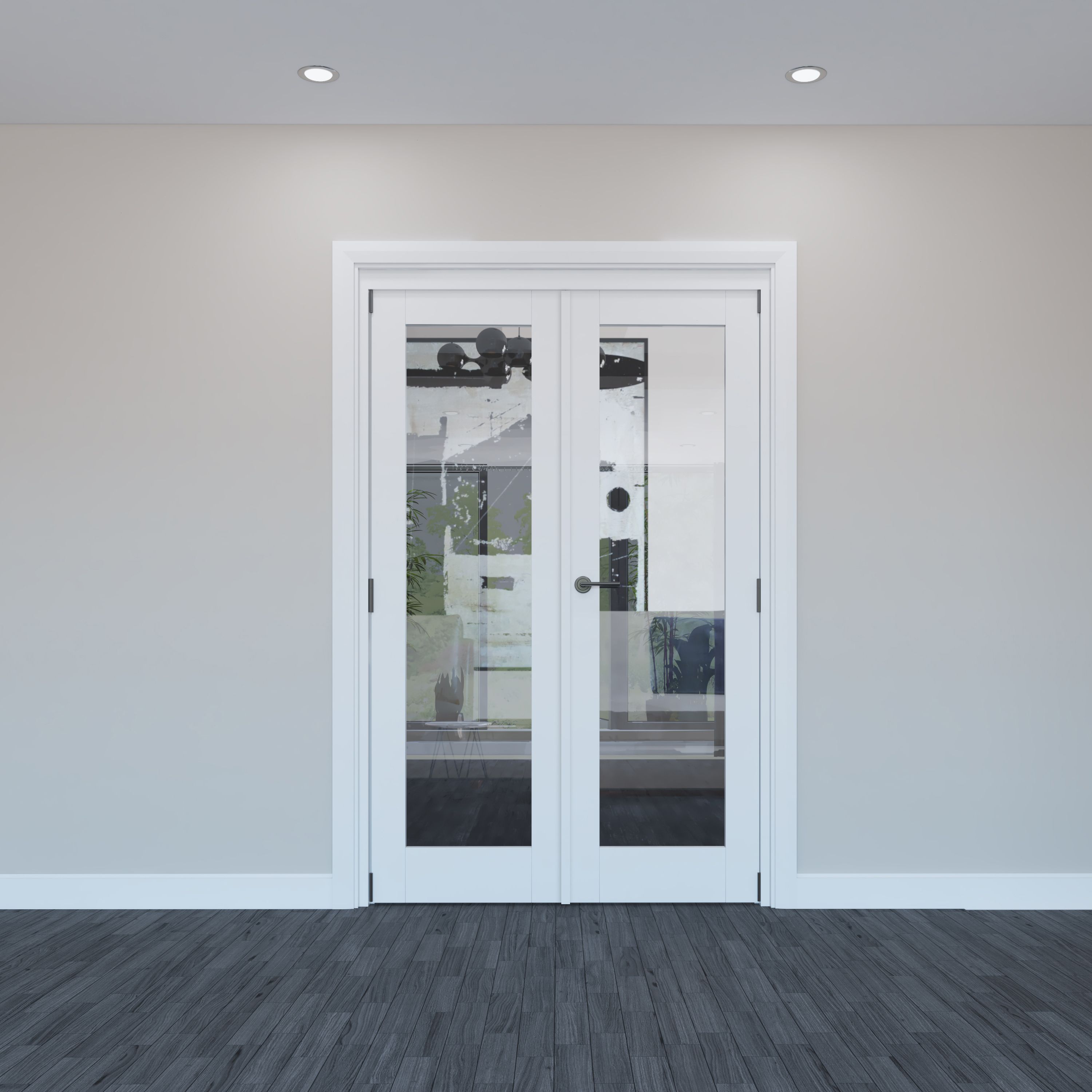 Geom 1 Lite Clear Glazed Pre-painted White Softwood Internal Patio Door set, (H)2017mm (W)1597mm
