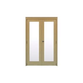 Geom 1 Lite Clear Glazed Veneered Oak Internal French Door set, (H)2017mm (W)1293mm