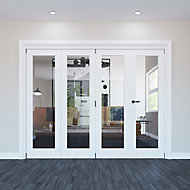 Geom 1 Lite Clear Glazed White Softwood Internal Bi-fold Door set, (H)2060mm (W)2517mm